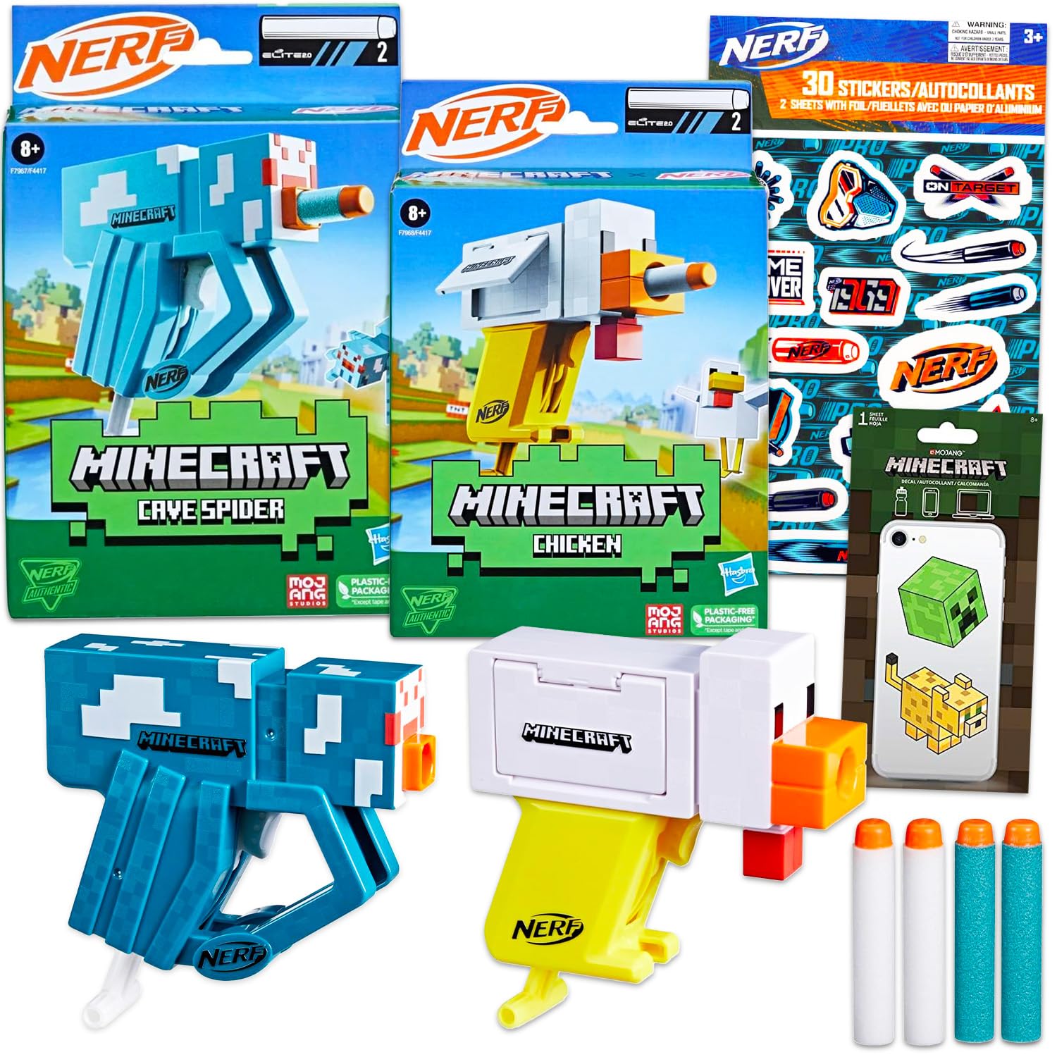 Amazon.com: Minecraft Nerf Blasters for Kids - 2 Pack with Chicken