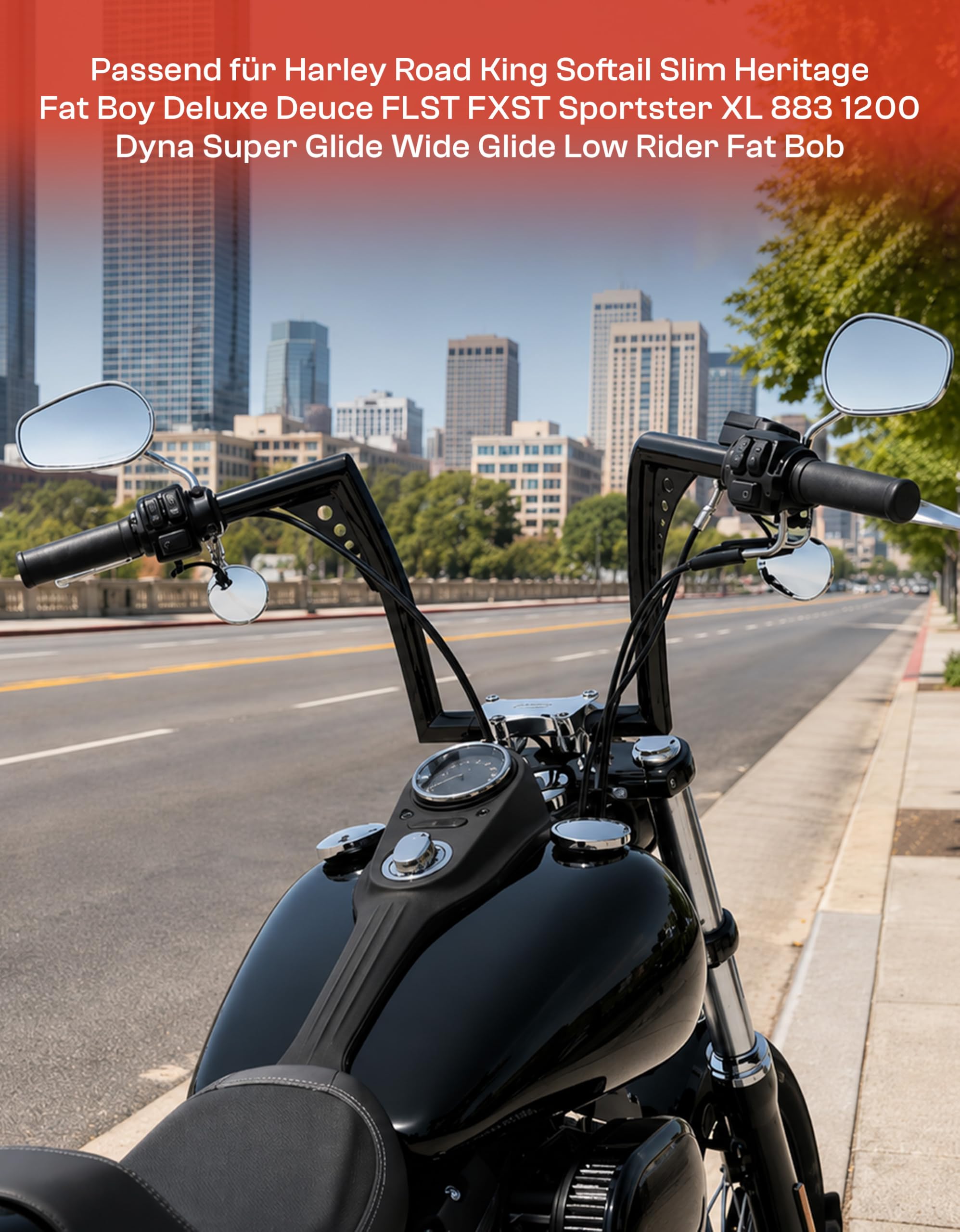 TCMT Ape Hangers manubrio 1-1/4" 12" adatto per Harley Road King Softail Slim Heritage Fat Boy Deluxe Deuce FLST FXST Sportster XL 883 1200 Dyna Super Glide Wide Glide Low Rider Fat Bob