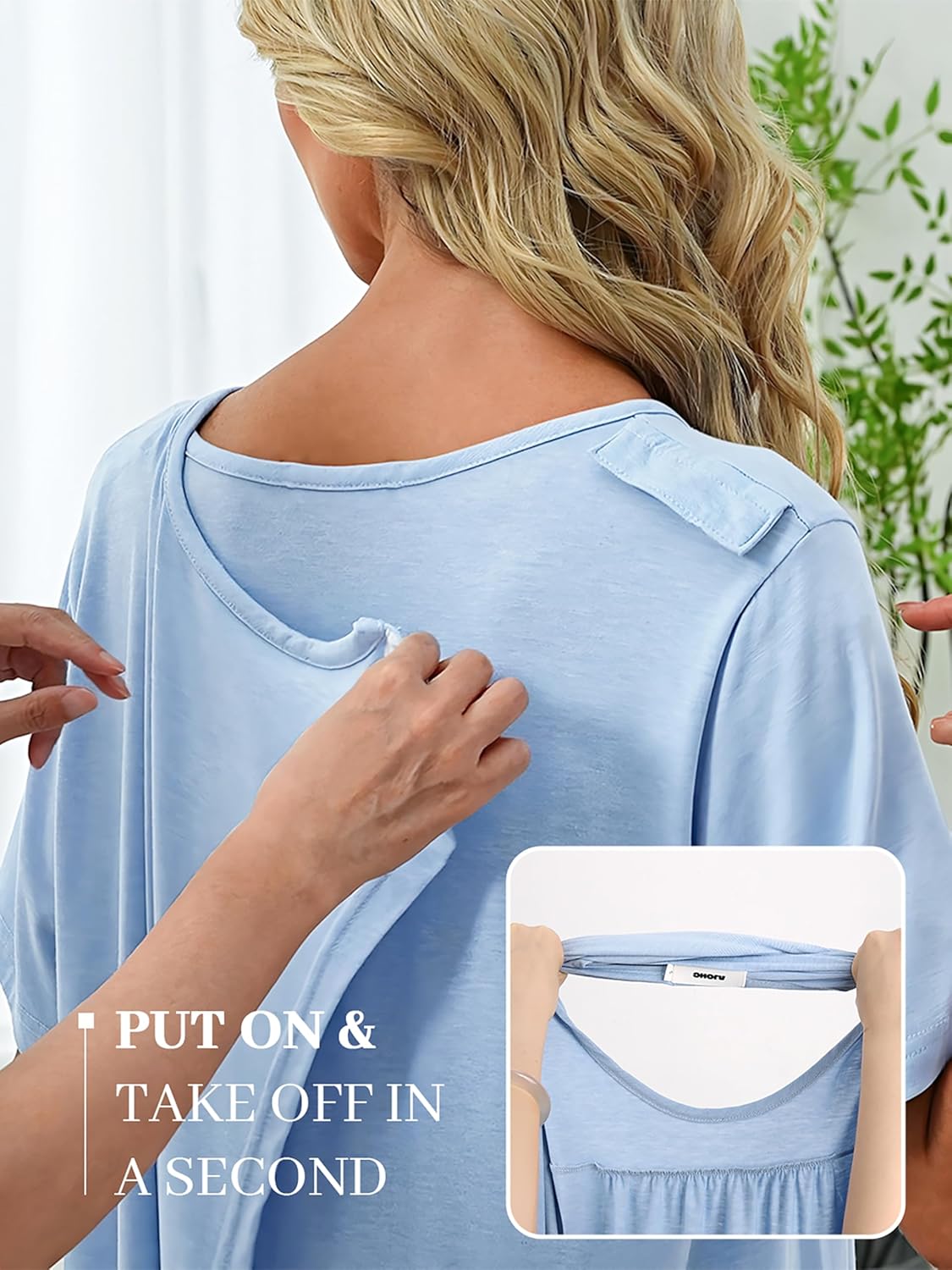 Hospital Gowns for Women - Open Back with Snap Tear Away Surgery Recovery Dress Short Sleeve Elderly Adaptive Nightgown - Image 3