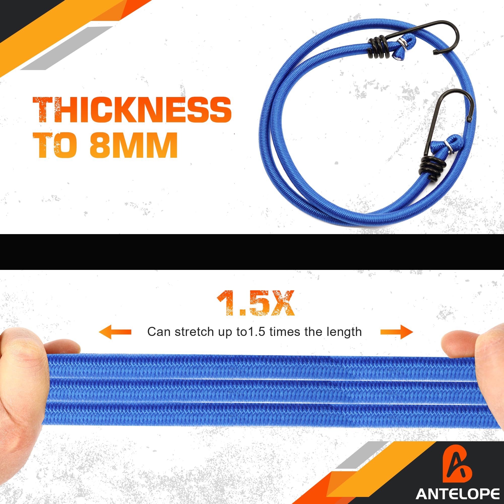 A ANTELOPE Cordones elásticos de 36 pulgadas con ganchos, paquete de 8 de goma resistente de alta calidad con cordones elásticos fuertes para tienda de campaña al aire libre, portaequipajes, camping,