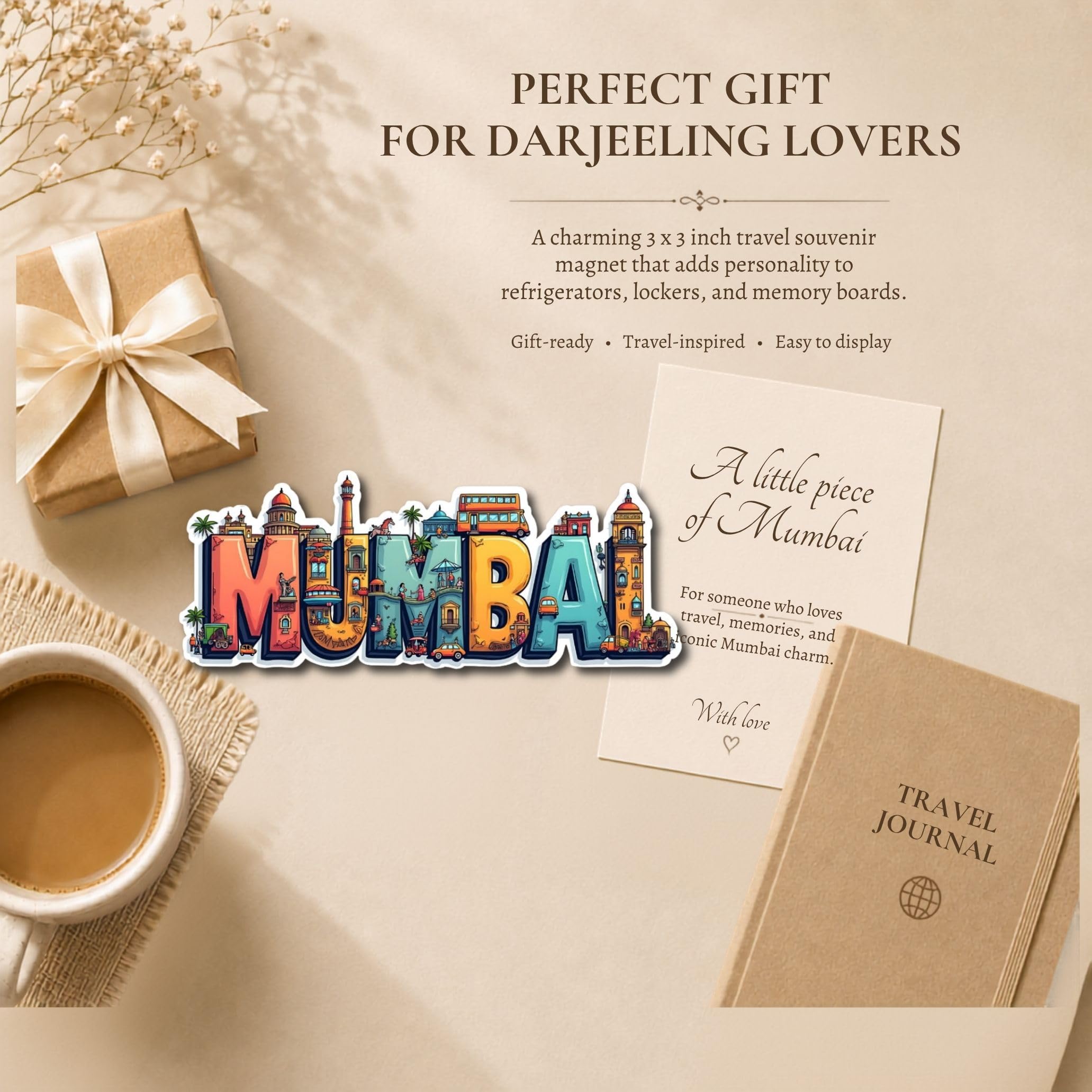GiftODay City Theme Souvenir Wooden Fridge Magnet for Refrigerator - Mumbai Fridge Magnet for Kitchen & Home Decor | Perfect Souvenir Gift | Size 3x3 Inches | Pack of 1 3