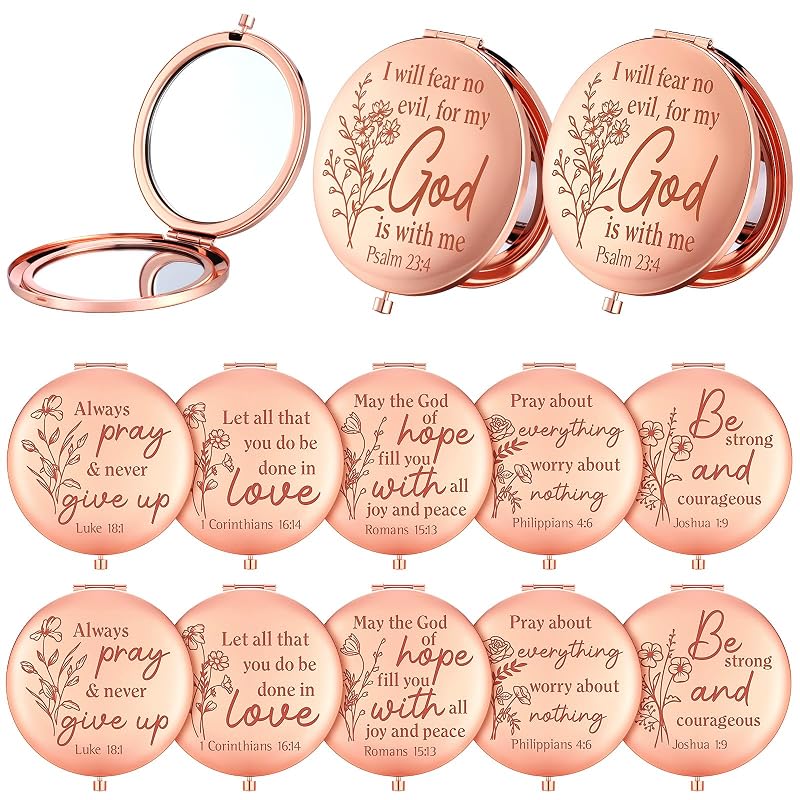 GlikCeil Espelhos compactos dobráveis com versículos bíblicos, 12 unidades, rose gold