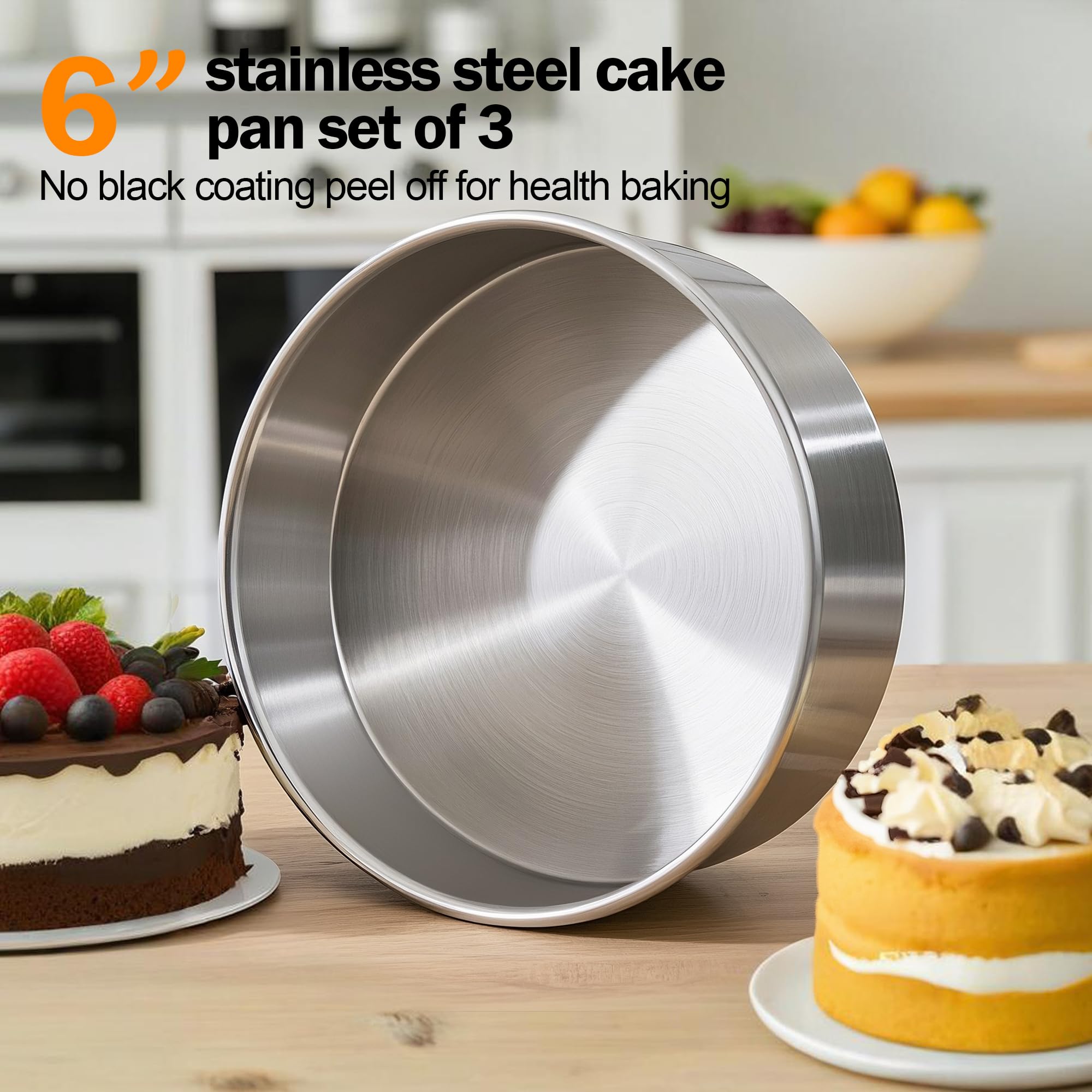 6 Inch Cake Pans Set of 3 Round Cake Pans with 100 Pieces Parchment Paper, Stainless Steel Baking Pan For Layered Cakes, Smash Cake Pans Mirror Finish Dishwasher Safe Small Cake Pan Set Cake Mold