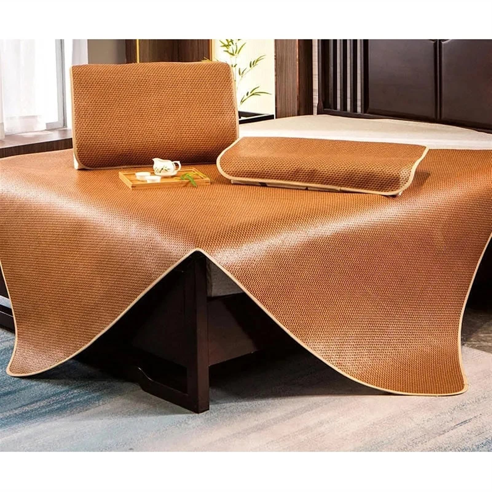 Colchoneta de paja de ropa de cama, colchón de ratán transpirable suave, cama de estera de bambú, colchón de enfriamiento de verano almohadilla de topper, ropa de cama para cama doble cama dob