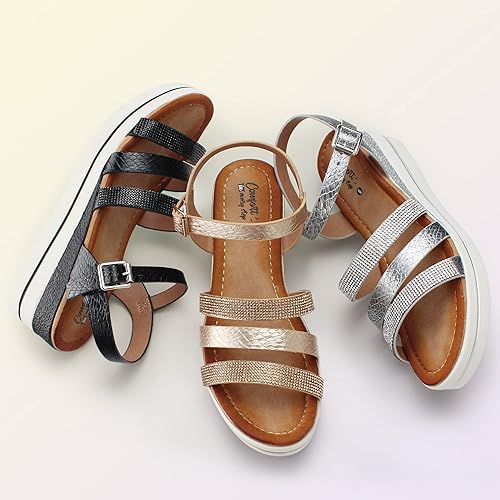 Miniatura 7 de Hawkwell Sandalias de cuña para mujer, sandalias de plataforma, cómodas zapatos de playa, correa elástica en el tobillo, sandalias casuales de verano
