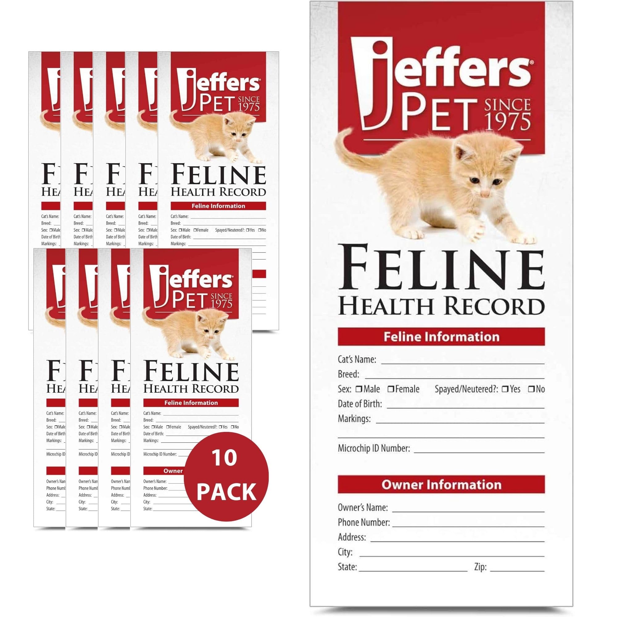 Jeffers Cat Health Records - 10-Pack Feline Health Tracker & Monitor Logbook for Vaccinations, Treatment and Wellness, Includes Owner Info, Veterinary Record Keeper, Cat Care Organizer : Jeffers