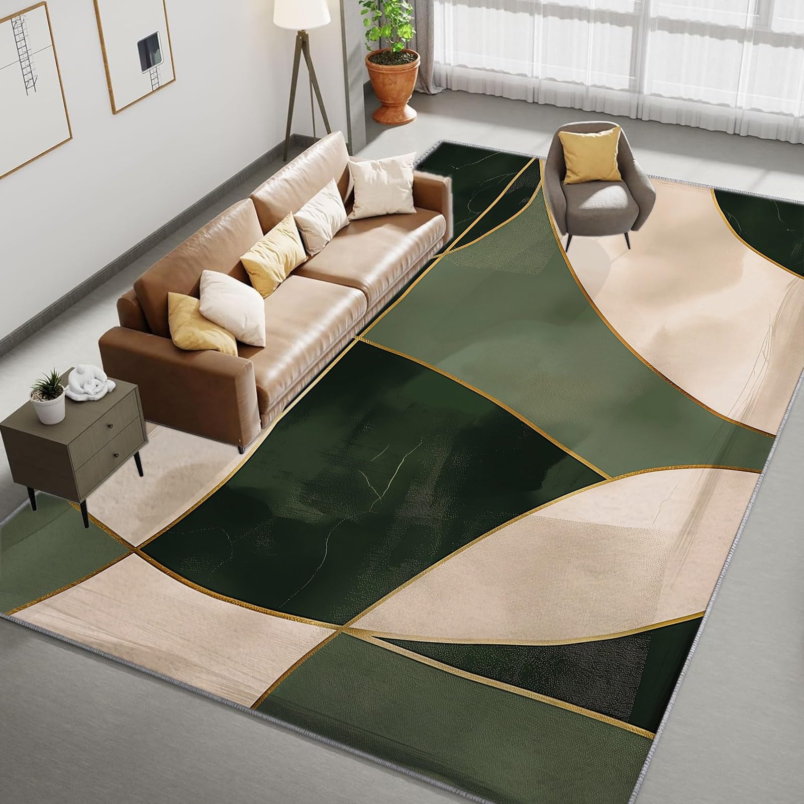 Dywaniki do salonu 160 x 230 cm, minimalistyczny styl abstrakcyjne paski dywan z krótkim włosiem do sypialni zielony las, dywaniki można prać w pralce