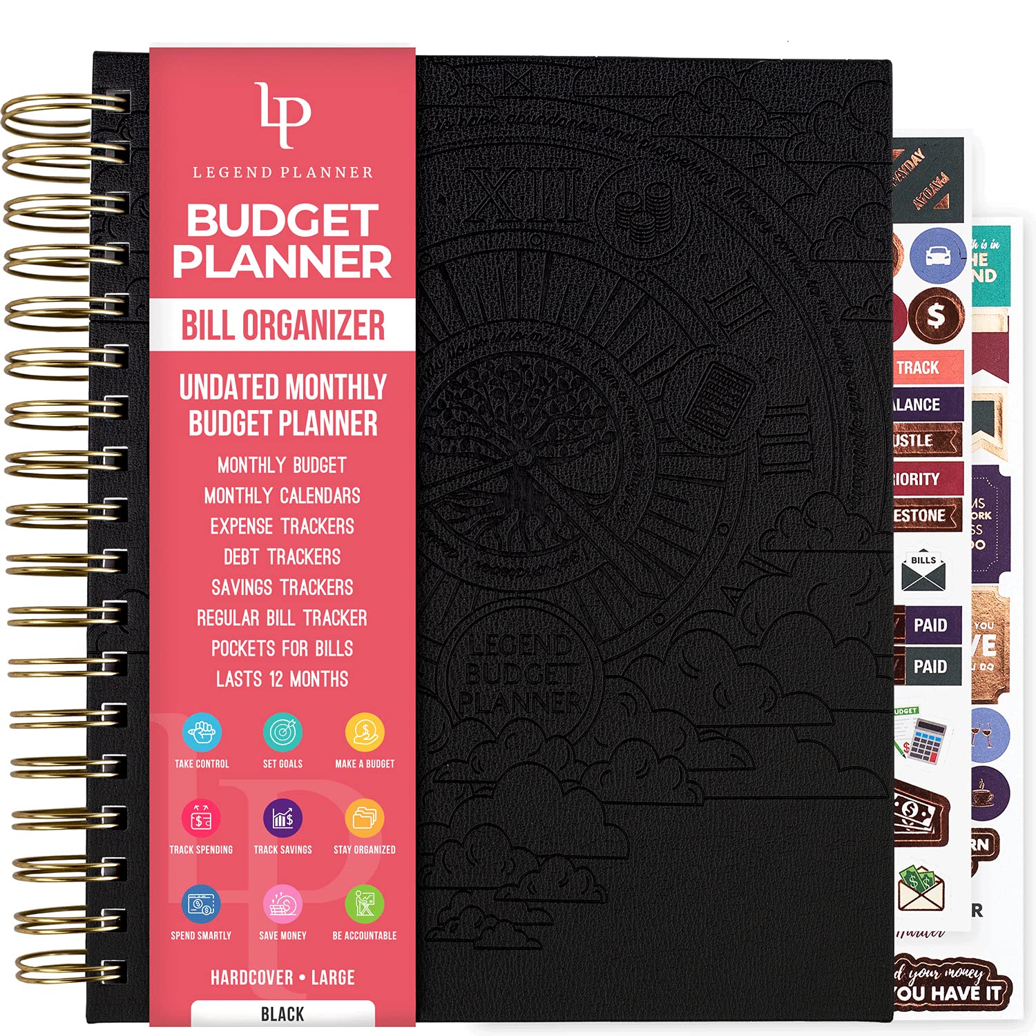 Legend Budget Planner & Bill Organizer with Pockets – Home Finance Book with Bill Payment & Expense Trackers – Financial Notebook for Household Budgeting & Money Management - Large, 8x9.5”, Black