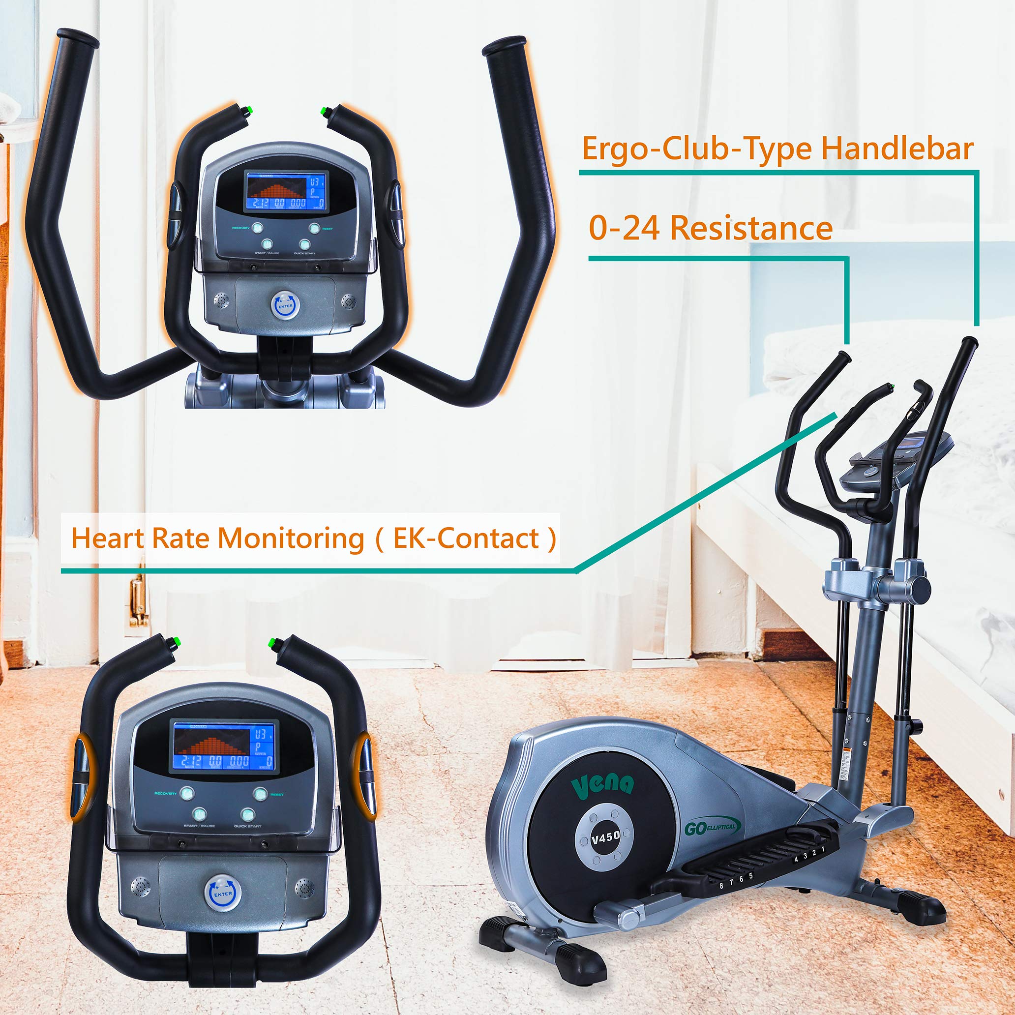 V-450 Standard Stride 17 Programmable Elliptical Exercise Cross Trainer wAdjustable Arms & Pedals HRC Control Program for Cardio Fitness Strength Conditioning Workout product thumbnail 5