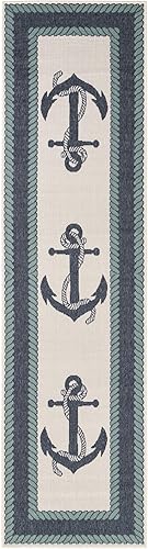 Miniatura 2 de Unique Loom Outdoor Coastal Collection - Alfombra de área con anclaje (2 pies 7 pulgadas x 10 pies, azul marinoazul claro)