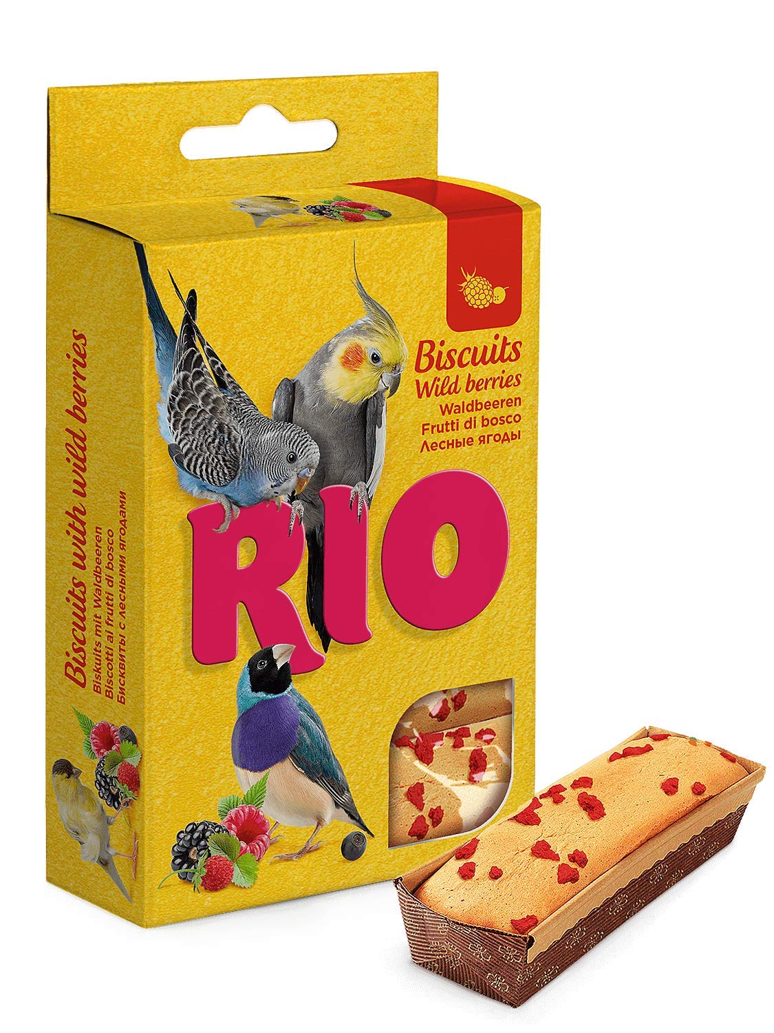 RIO Biszkopty z leśnymi jagodami, dwupak, 2 x 35 g, karma uzupełniająca dla ptaków ozdobnych, składa się z całych jaj i zbóż, dla urozmaicenia w planie posiłków