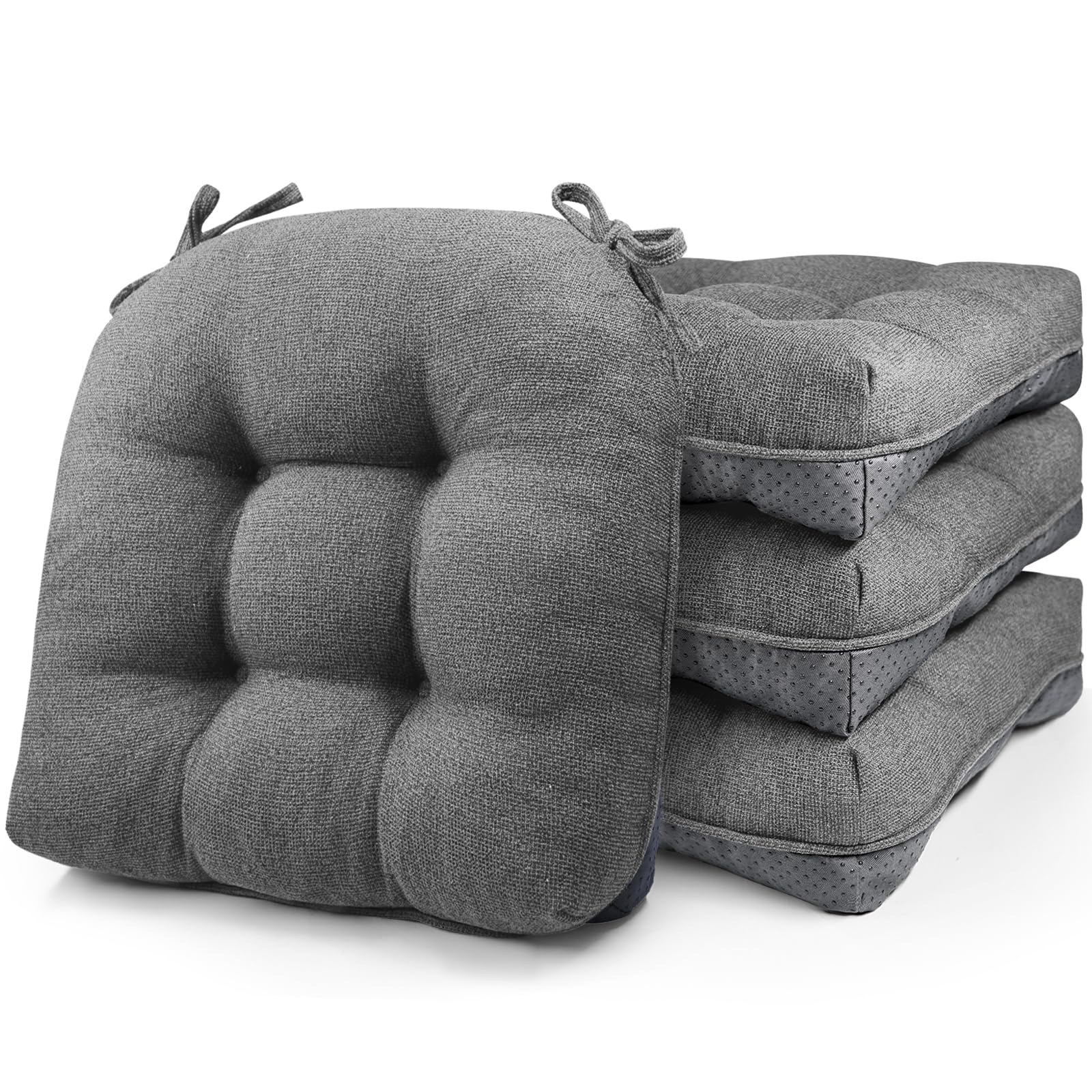 Chair Cushions for Dinning Chairs, Set of 4 Memory Foam Kitchen Chair Cushion with Ties and Non ...