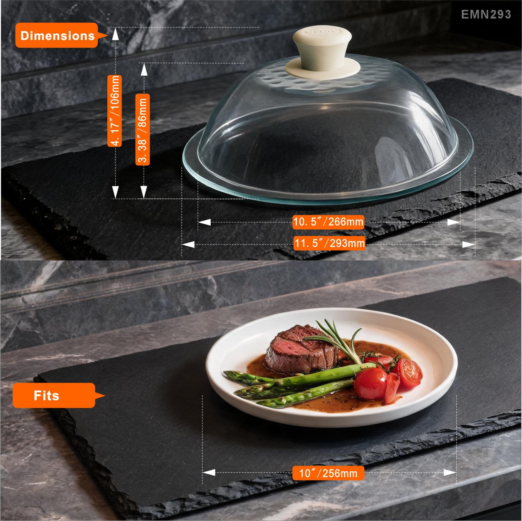 AGLAS - Copertura per microonde in vetro temperato leggero – 293 mm (interno 266 mm)/11,5" (diametro interno 26,5 cm) – resistente al calore – coperchio in vetro resistente con sfiato