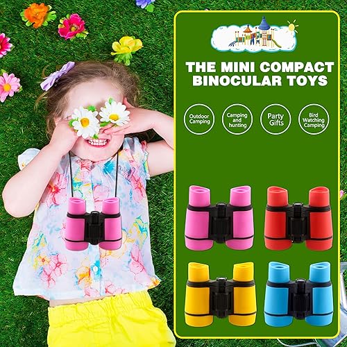 Miniatura 7 de Paquete de 4 prismáticos para niños, a prueba de golpes, pequeños binoculares compactos, regalos para niños y niñas, campamento al aire libre,