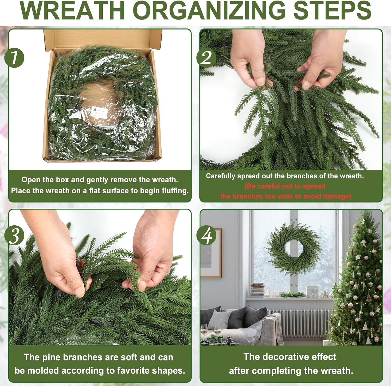 Artgar 26 Inch Pine Wreath - Christmas Wreaths for Front Door - Real Touch Pine Wreath - Large Artificial Green Wreaths for Walls Windows Porches Farmhouse Indoor Outdoor Home Decor (2 Pcs) - Image 8