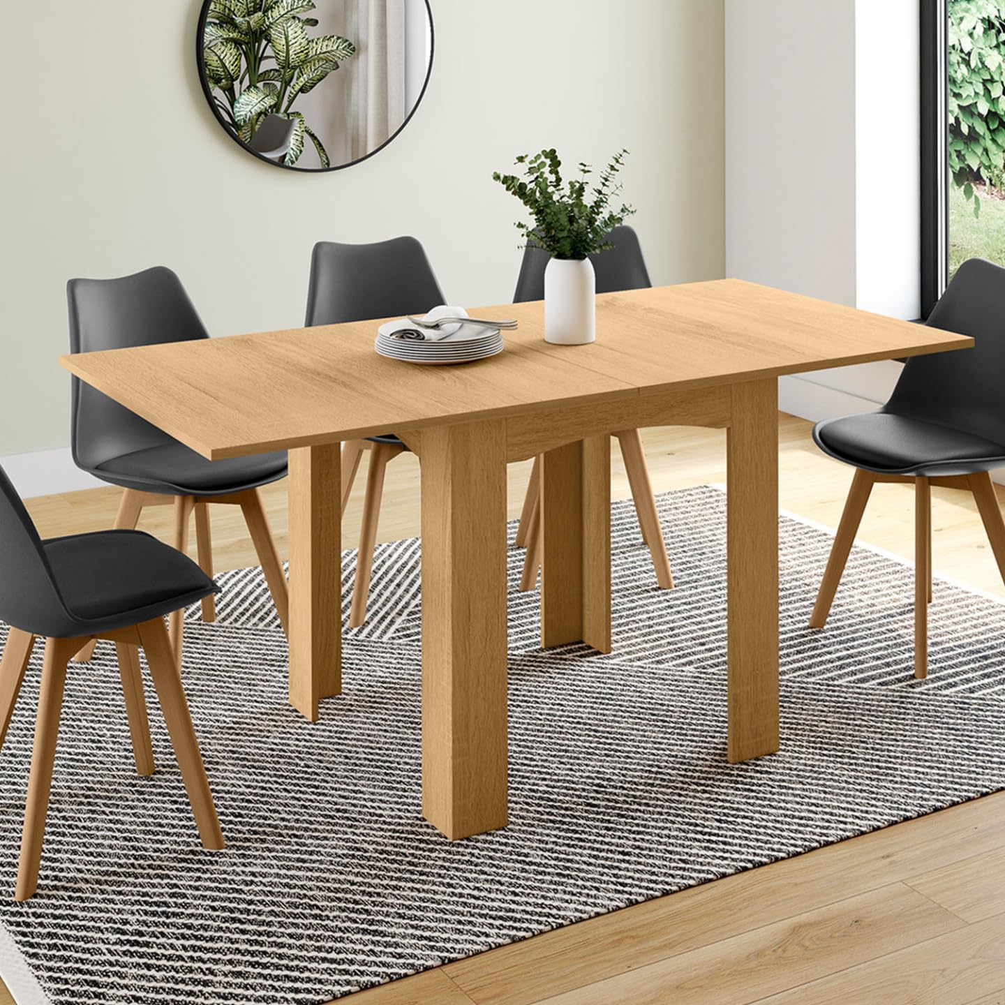 IDMarket - Ausziehbarer Esstisch Rechteck DONA 4-8 Personen Buche 80-160cm