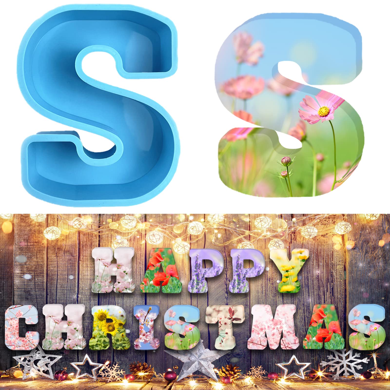 3D Alphabet Silicone Molds Large Letter Epoxy Molds for Resin 6 Inch DIY Resin Casting Letter Moulds Chocolate Baking Molds for Birthday Wedding Party Christmas Art Craft Ornaments (S)