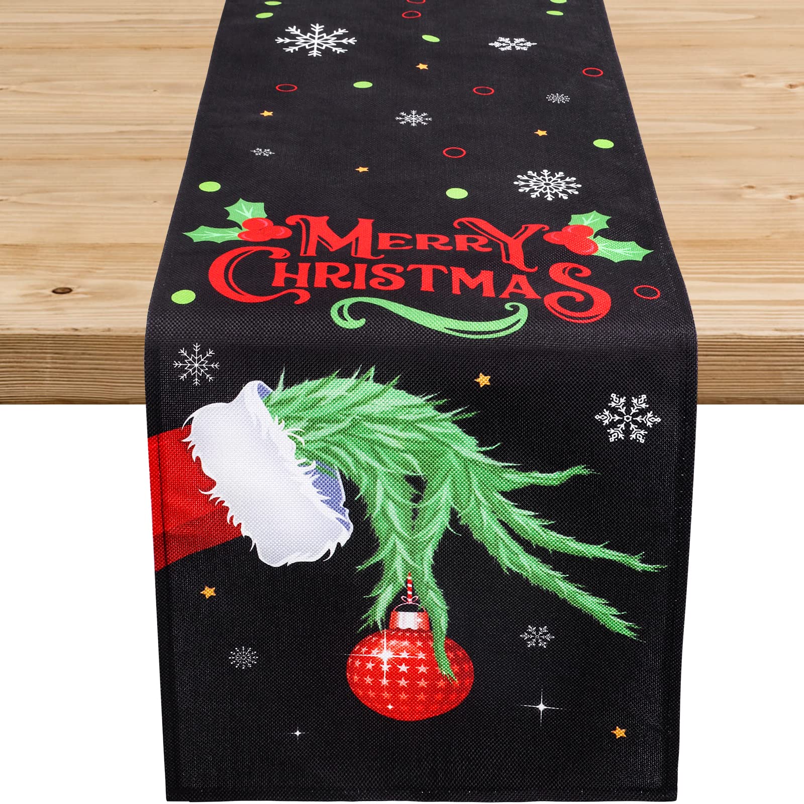 Black Christmas Table Runner, Winter Merry Christmas Table Runner for Christmas Party Holiday Kitchen Dining Table Decor, 14 x 72 Inch