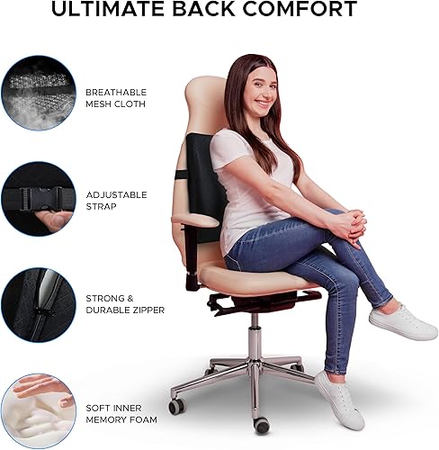 Miniatura 3 de EcoNour Almohada de apoyo lumbar para coche y silla de oficina  Mejora la postura sentada y alivio del dolor de espalda, espuma viscoelástica,