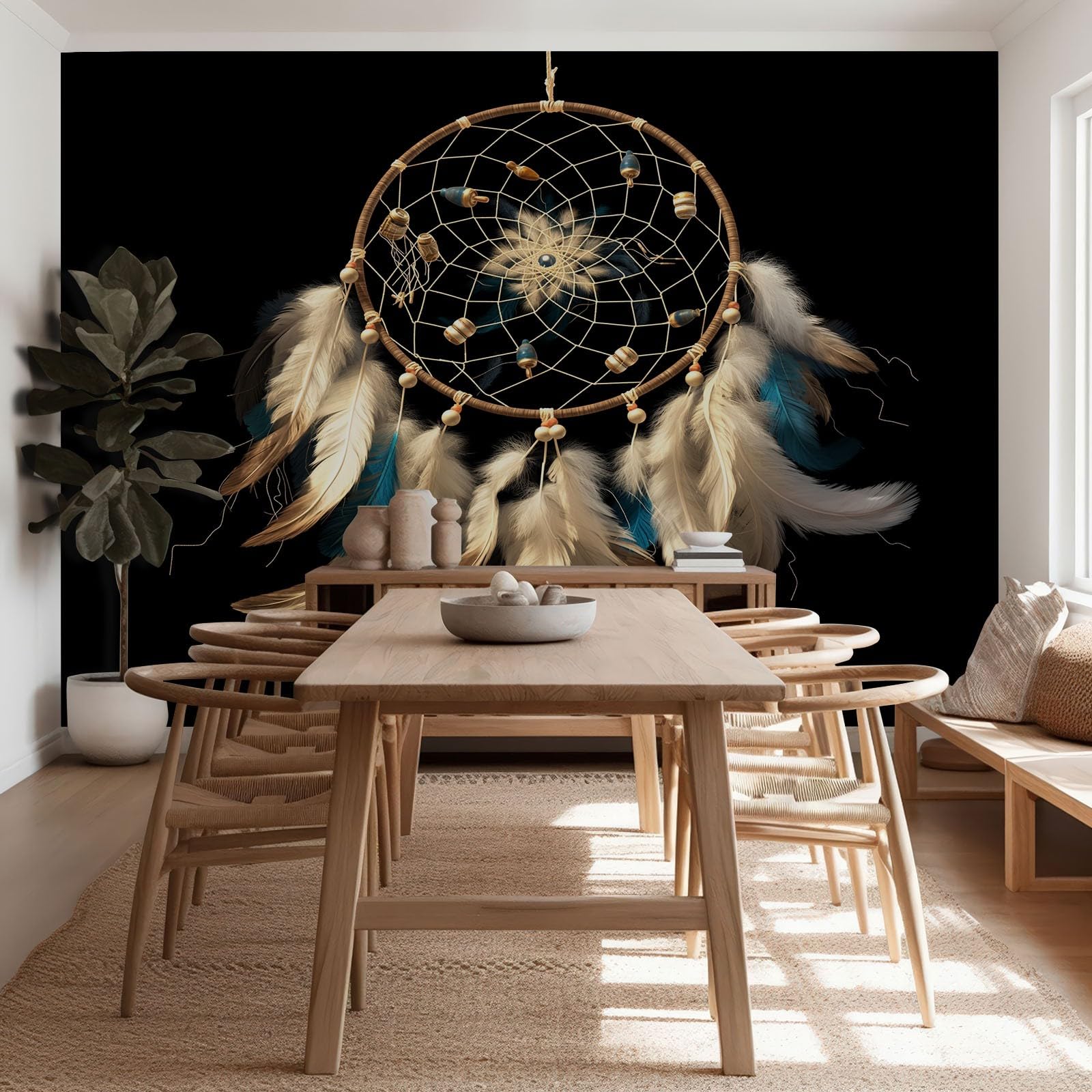 Dunkel Fototapete 3D Effekt B250 x H175 cm, Federn Windspiel Traumfänger Moderne Wandtapete Vlies Wandbild - Premium Bildtapete XXL Poster für Schlafzimmer Kinderzimmer Wohnzimmer Wanddeko