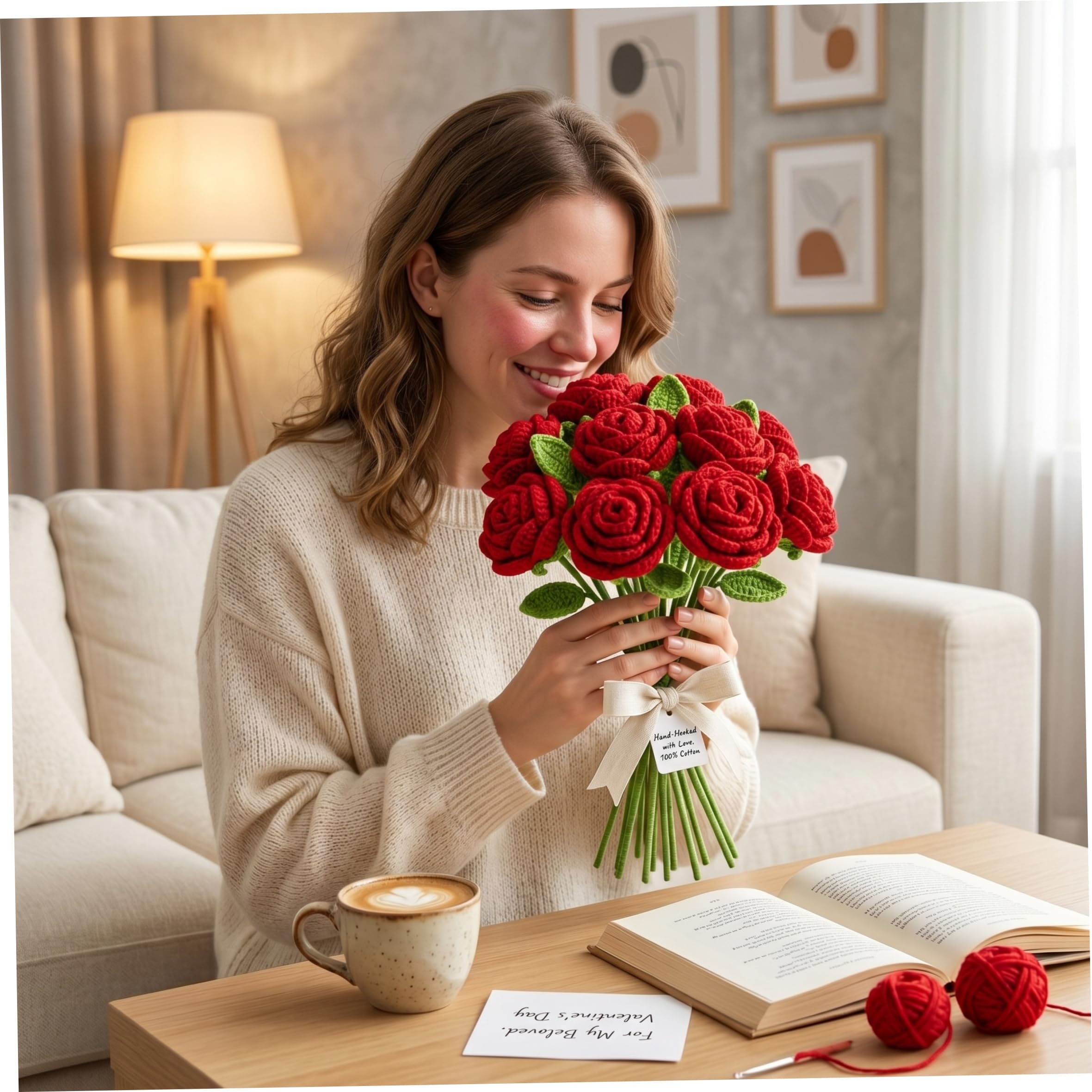 Rosas de Ganchillo, 10 Uds., Ramo de Flores de Punto, Rosas Rojas de Lana Hechas a Mano, Belleza y Amor eternos, Ideal para mamá, Hermana, Amigas, Novia