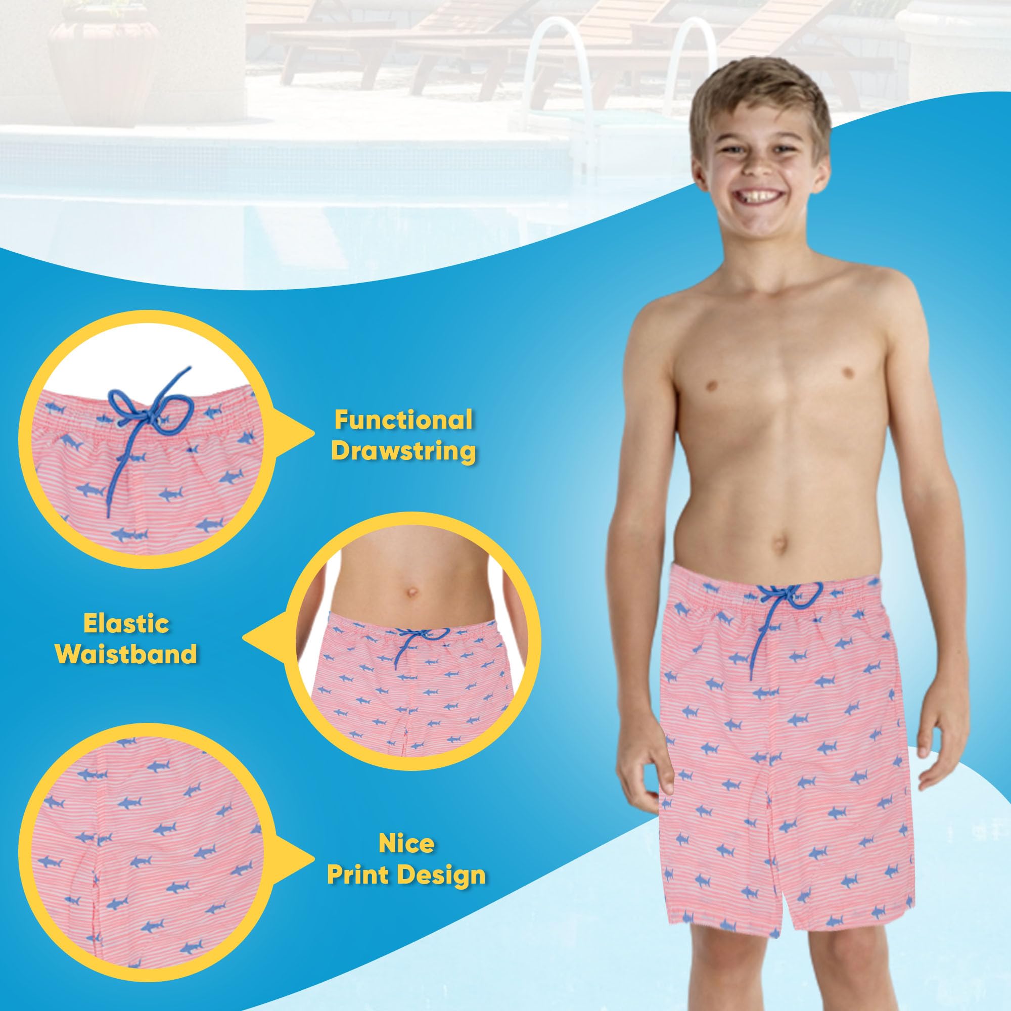 BROOKLYN VERTICAL Jungen Badehose, schnelltrocknend, Boardshorts für Pool, Strand, Sommer, 2er-Pack
