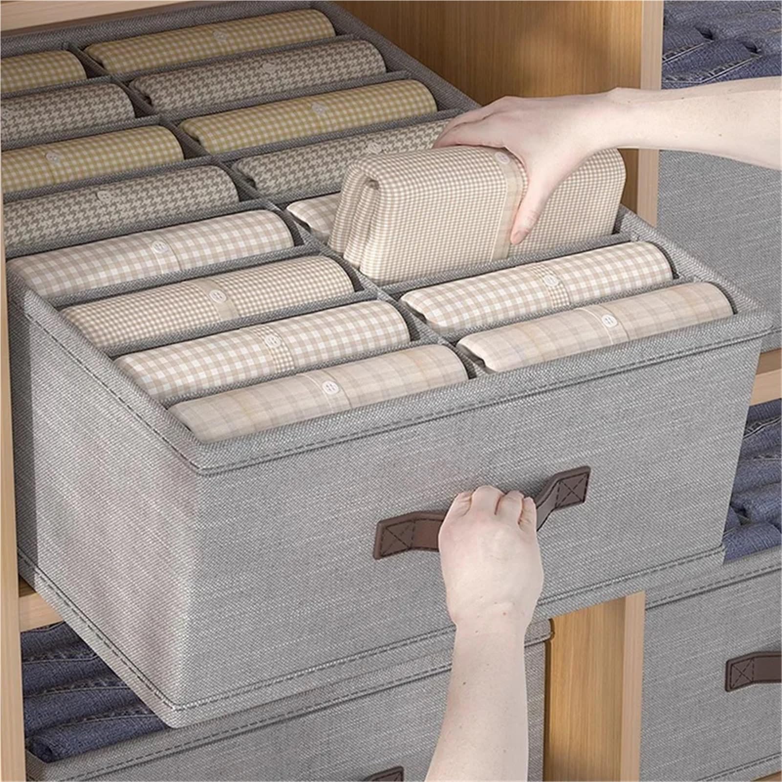 Organizador De Cajones Armario organizador de almacenamiento ropa, suéter, camiseta, caja, pantalones gruesos, interior, calcetines for el hogar(Beige)