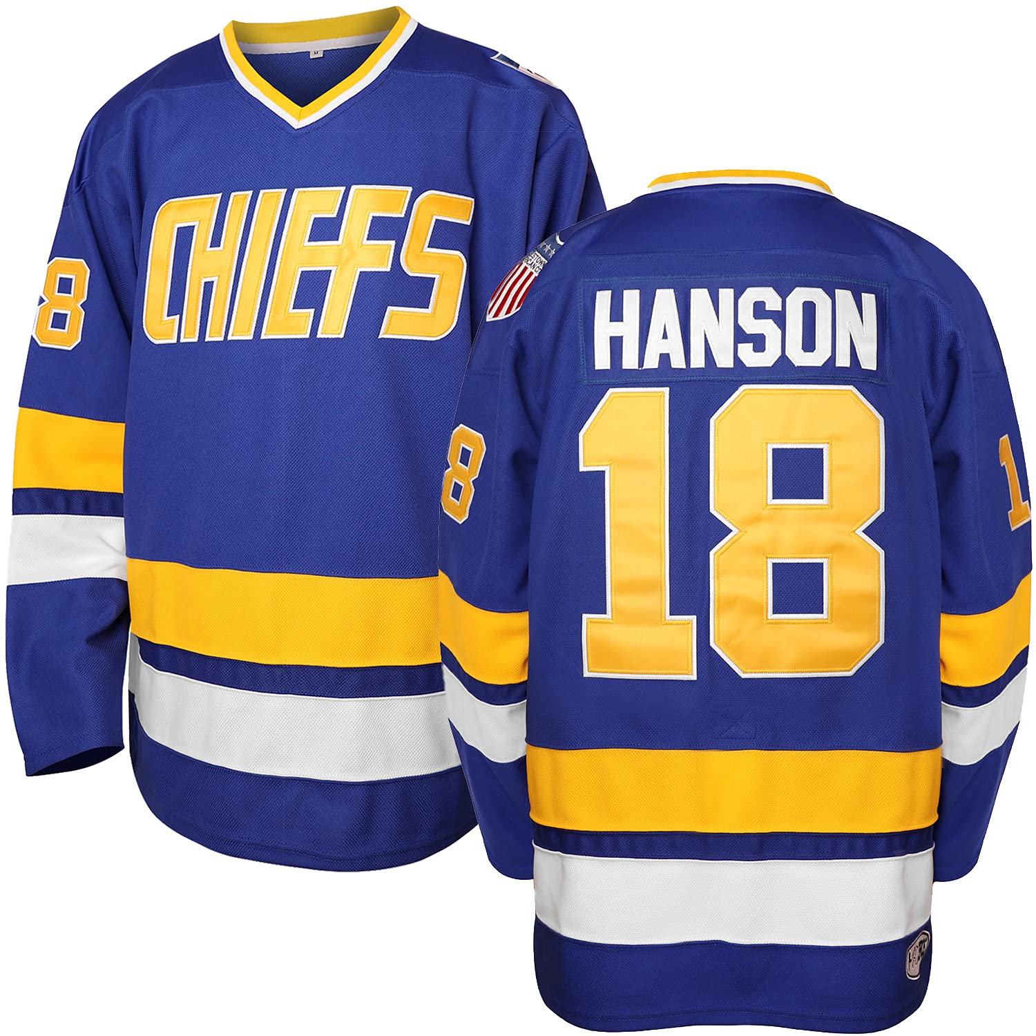 Phoneutrix Hanson Brothers Charlestown Chiefs 16 Jack 17 Steve 18 Jeff Slap Shot Movie Hockey Jersey Blue