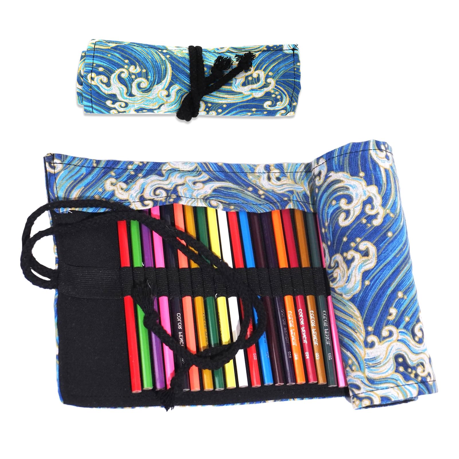 Miunpri Estuche enrollable de 36 orificios, estuche enrollable de tela, porta pinceles de pintura o maquillaje, rollo lavable, puede contener diferentes tipos de bolígrafos para estudiantes pincel