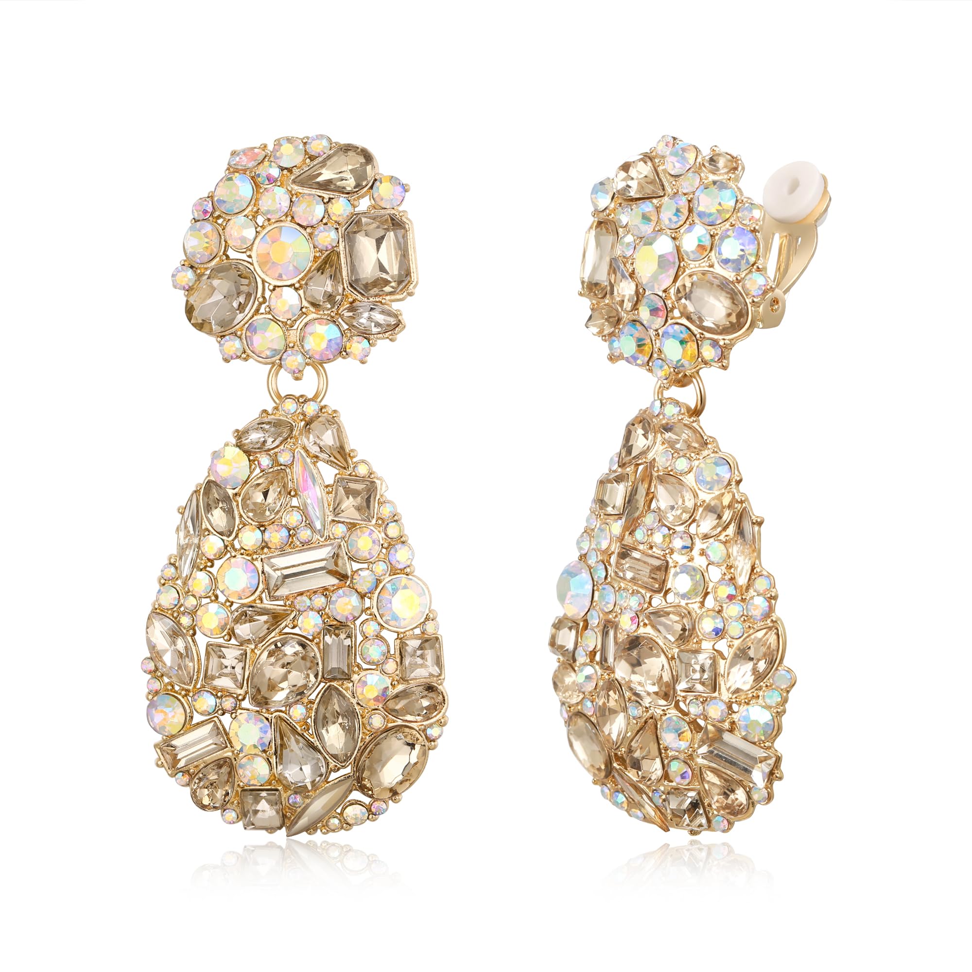 EVER FAITH Orecchini A Clip Verde Oro Con Cristalli Marchesi - Goccia Di Lusso Per Donna