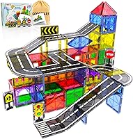 Goodtiles Magnetic Tiles Road Set 38pc - Montessori Building Blocks for 3+ Kids, STEM Sensory Toys for Boys Girls Autism Play