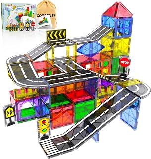 Goodtiles Magnetic Tiles Road Set 38pc - Montessori Building Blocks for 3+ Kids, STEM Sensory Toys for Boys Girls Autism Play