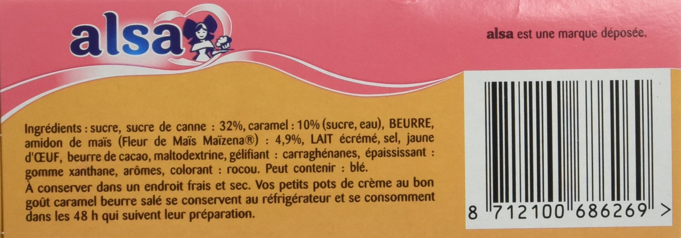 Alsa Préparation Crème dessert Caramel Saveur d'Antan 2 Sachets 120g - Lot de 4