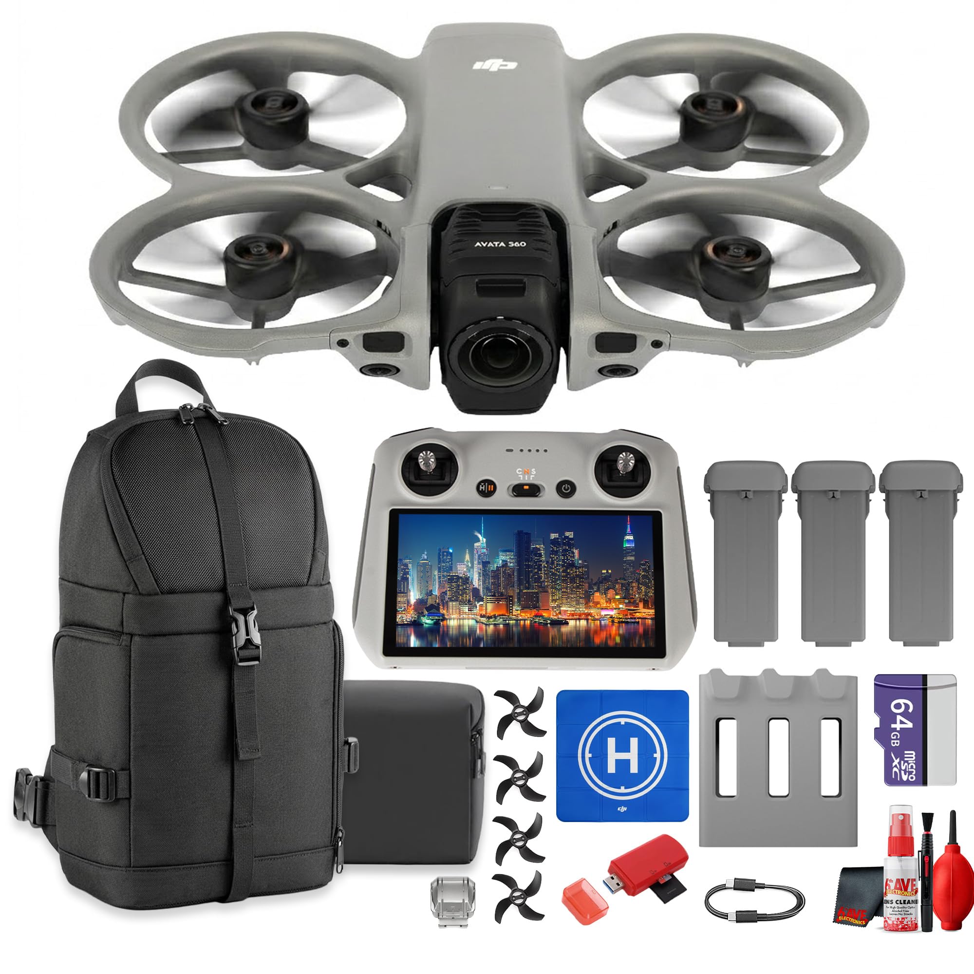 Avata 360 Fly More Combo, Obstacle Avoidance Drone 8K Video + More | Obstacle Avoidance Drone, Stabilized 8K Video Cinematic Drone CP.FP.00000317.04 + RC2 Remote + 64GB Card + More (17pc Bundle)