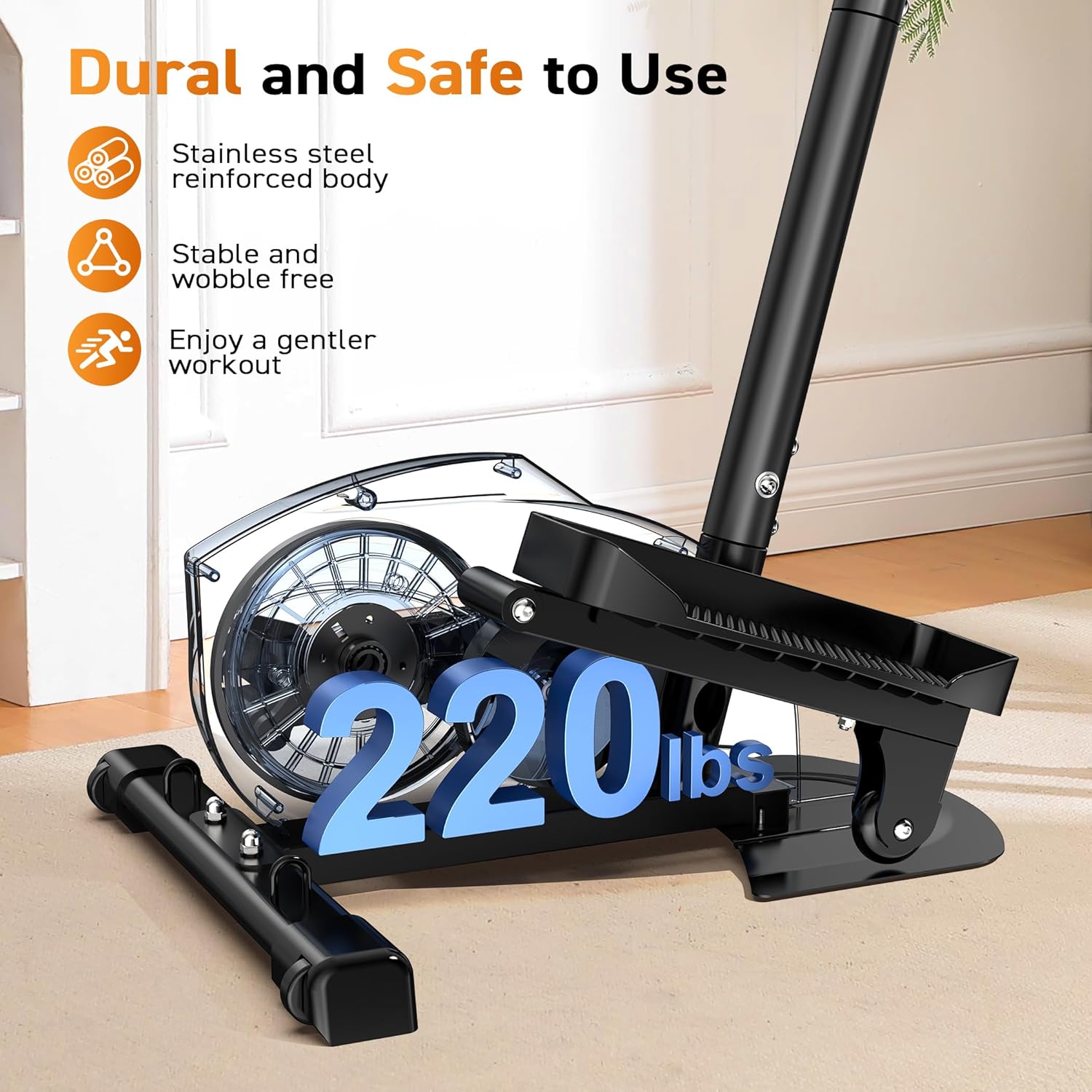 Mini Elliptical, 3-in-1 Elliptical Machine with Handlebars & Resistance Bands, Adjustable Magnetic Resistance & LCD Display, Portable Step Machine Peddler Exerciser for Senior Home Workout