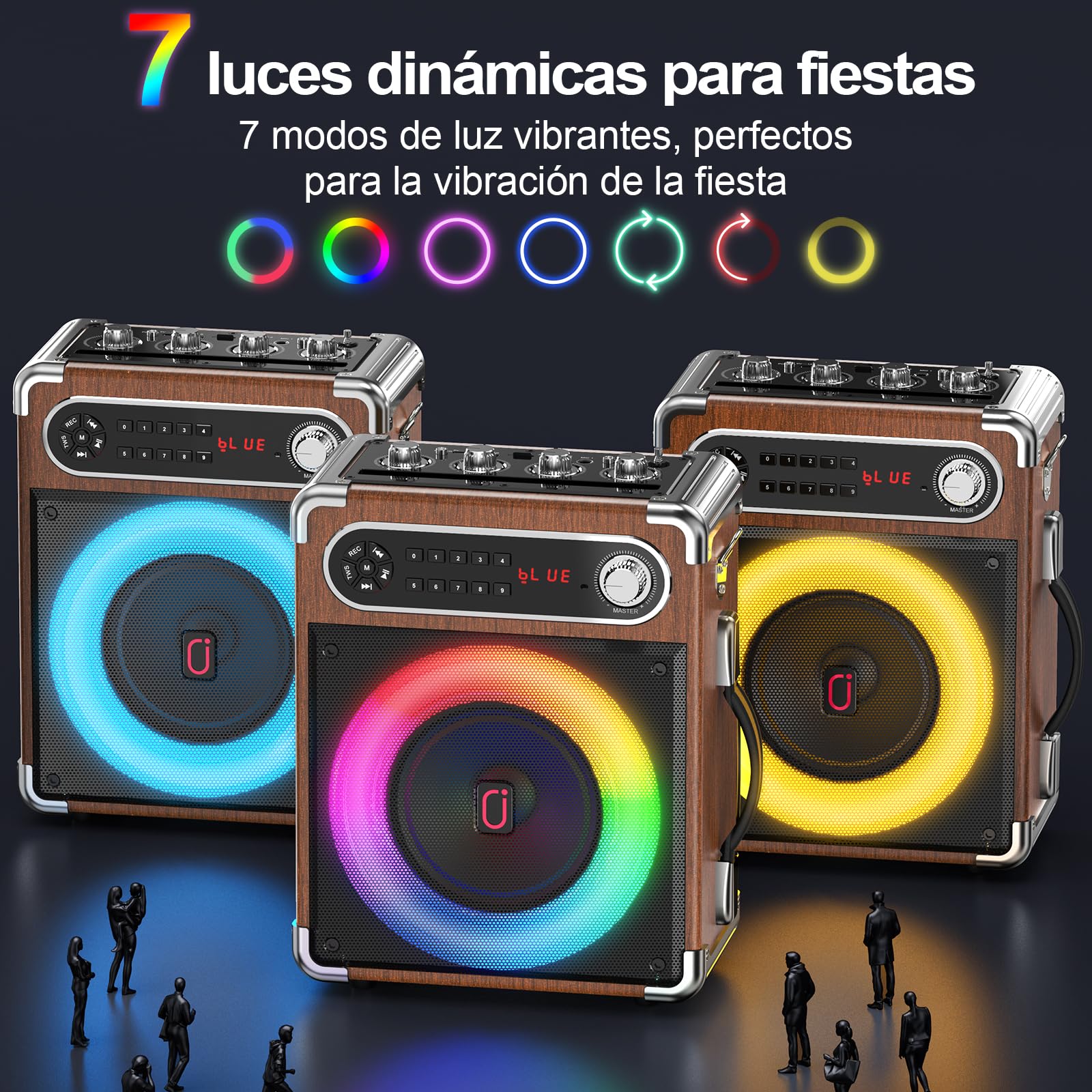 JYX Máquina de karaoke con 2 micrófonos, caja de karaoke portátil Bluetooth 5.3, sistema PA de 80 W con luces RGB, graves/agudos/eco, TWS/FM/TV/AUX/USB/TF/REC para familia, fiestas, exteriores (madera