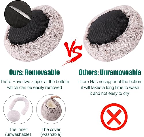 Miniatura 4 de Cama redonda para cueva para perros y gatos con funda con capucha, cama para mascotas, cama para perros con capucha, cómoda cama de piel sintética,