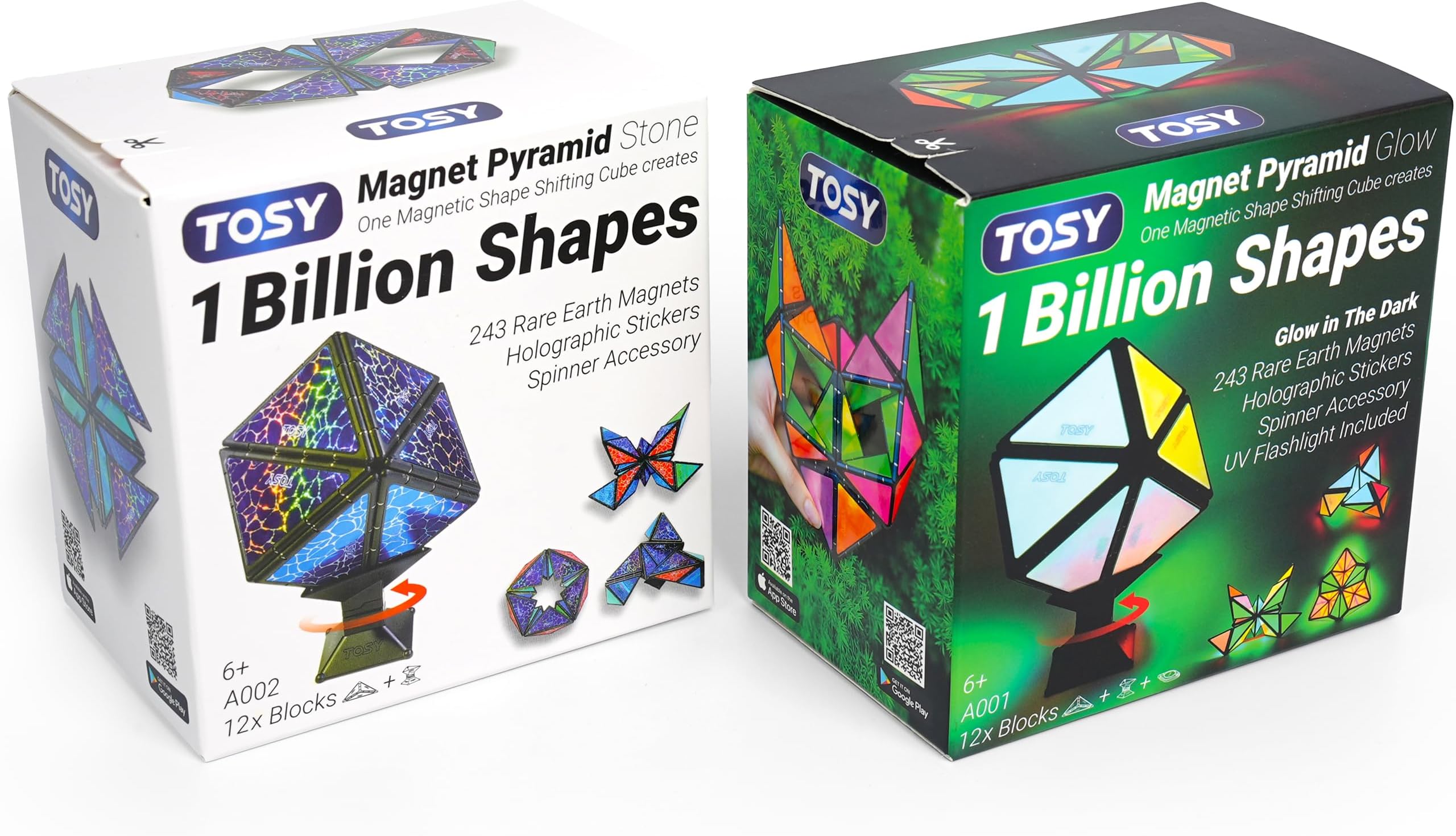 - TOSY Magnet Pyramid - 1 Fidget Cube Transforms into 1 Billion Shapes, 243 Rare Earth Magnets, Glowing, Holographic Design, Spinner Accessory, Gift for Christmas Birthday (Set of 1 Stone 1 Glow)