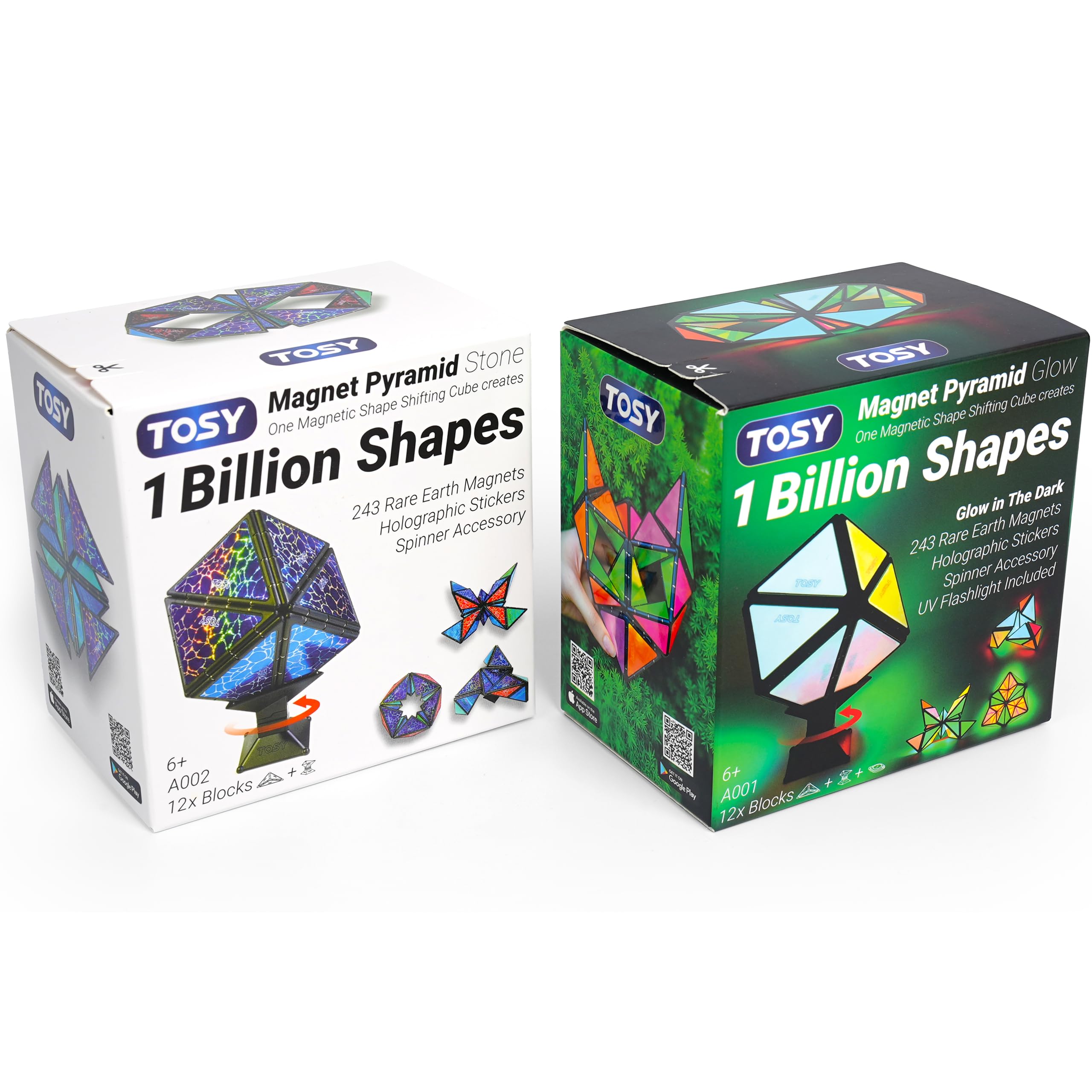 TOSY Magnet Pyramid - 1 Cube Transforms into 1 Billion Shapes (Bunny, Egg Basket, Flowers, Heart), Easter Birthday Gift, 12 pcs, 243 Magnets, Glowing, Holographic Design, Puzzle/STEM Toy, Mixed set