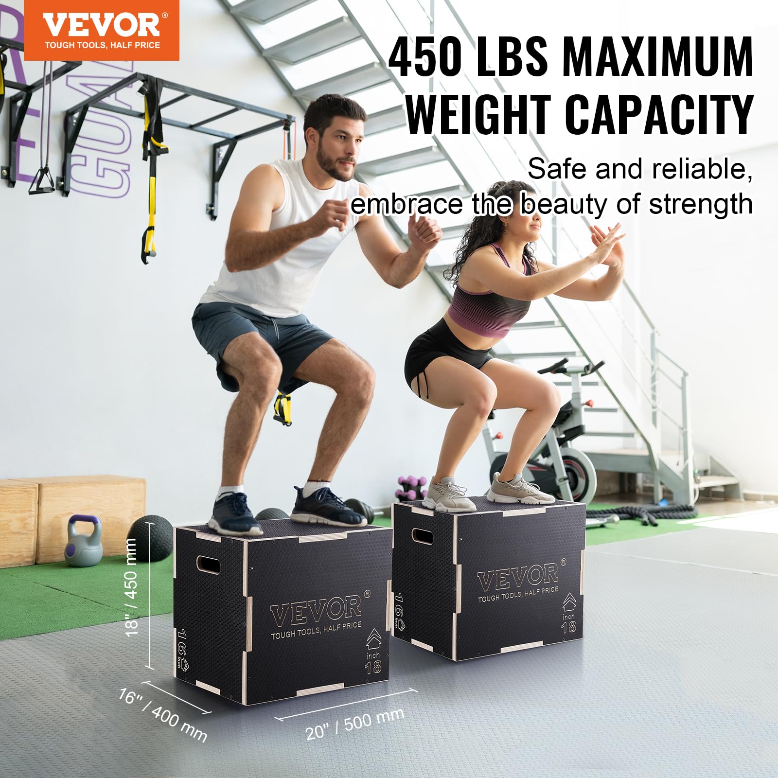 VEVOR Scatola per Plyo in Legno 3 in 1, Piattaforma Antiscivolo per Esercizi Fitness e Allenamento
