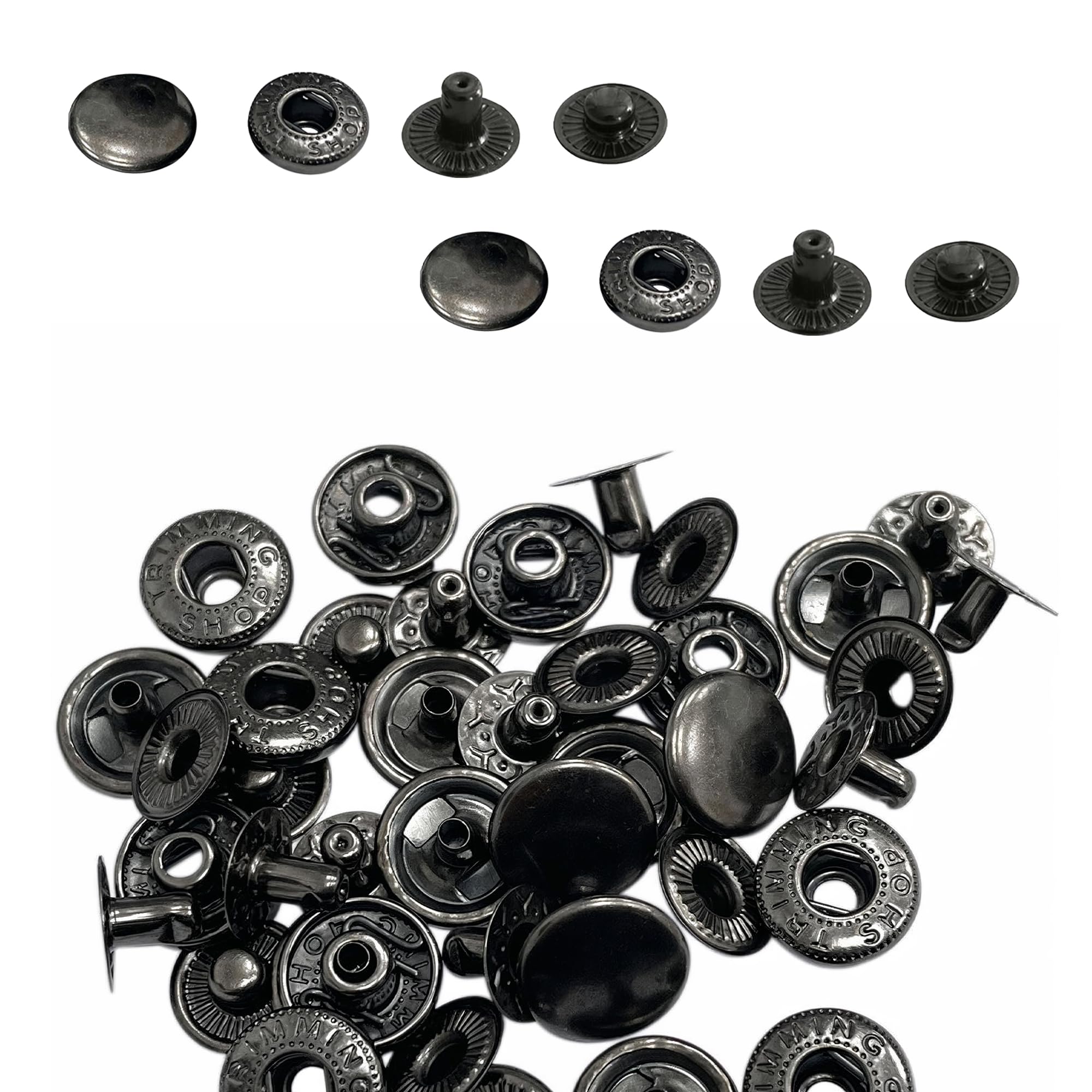 WedDecor 15mm S-Spring Press Studs 4 Part Snap Fasteners Sew Buttons for Leathercraft, Sewing, Jackets, Shirts, Fabric, Repair, DIY Projects, Gunmetal, 50pcs