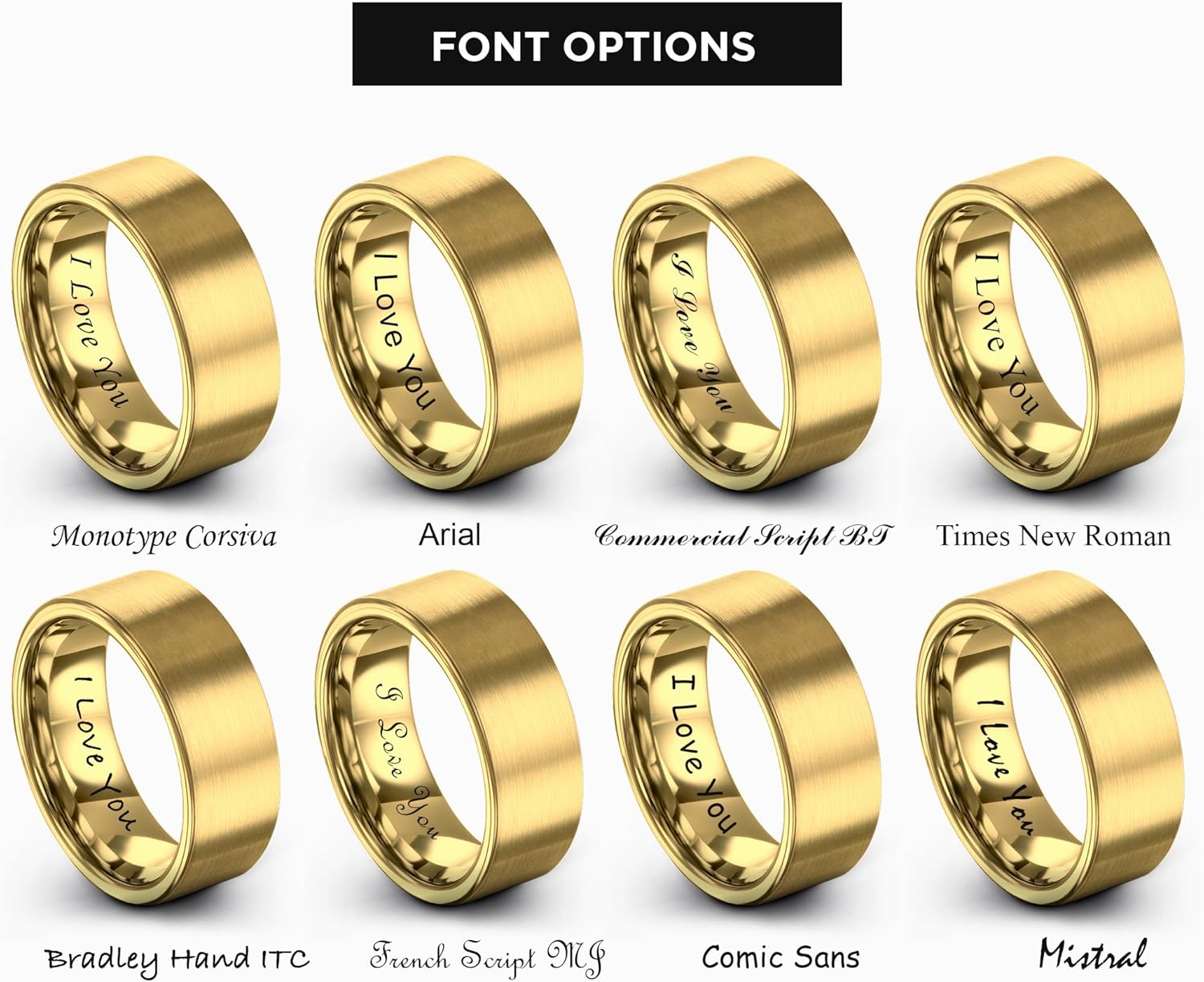 Tungsten Wedding Band Ring 8mm Men Women Comfort Fit 18k Yellow Gold Grey Flat Cut Brushed Polished