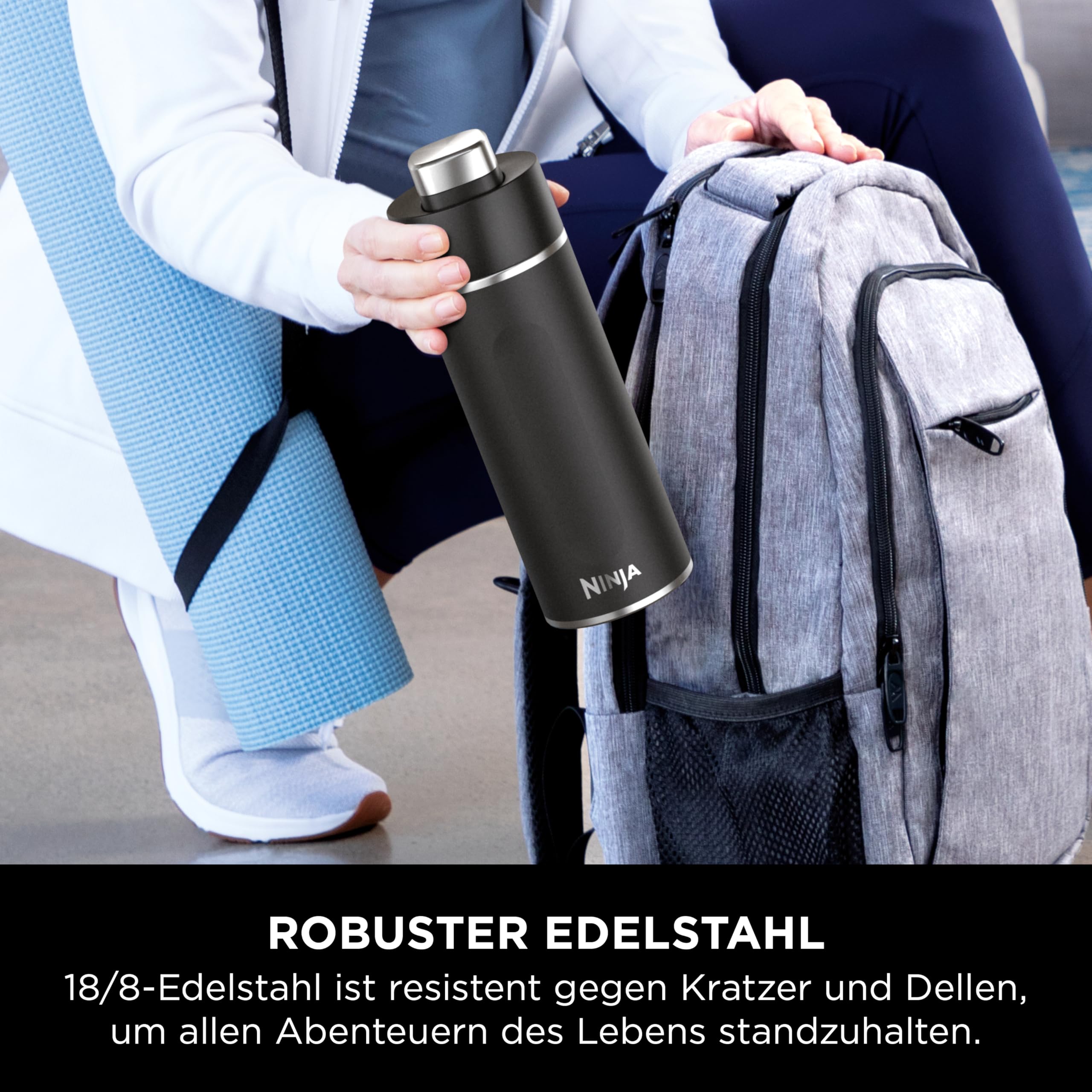 Ninja Thirsti Wasserflasche/Thermobecher to go, Schwarz, DW2401EUUKBK | 700ml, auslaufsicherer Deckel, für kohlensäurehaltige, heiße & kalte Getränke, dreifach isolierter Travel Mug