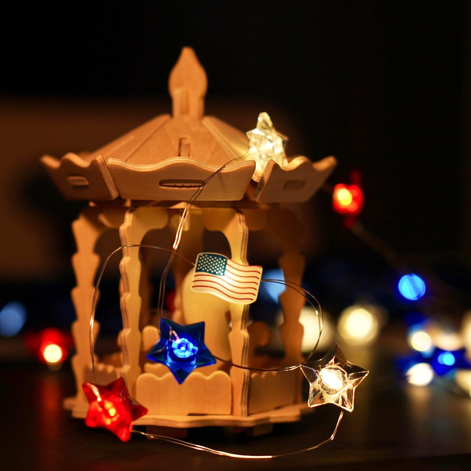 4th of July String Lights, Red White Blue 10FT 30 LED Battery Operated Patriotic Star Fairy Lights, American Flag LED Lights for Independence Day, Memorial Day, Indoor Outdoor Home Garden Party Decor image 2