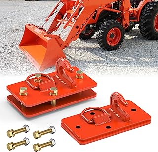MAHLER GATES Tractor Bucket Hooks with Tie Down Ring, Grade 70 Forged Steel Bolt On Grab Hook 2 Pack Tow Hook Mount with Backer Plate, Work Well for Tractor Bucket, RV, Truck, Max 15,000 lbs - Orange