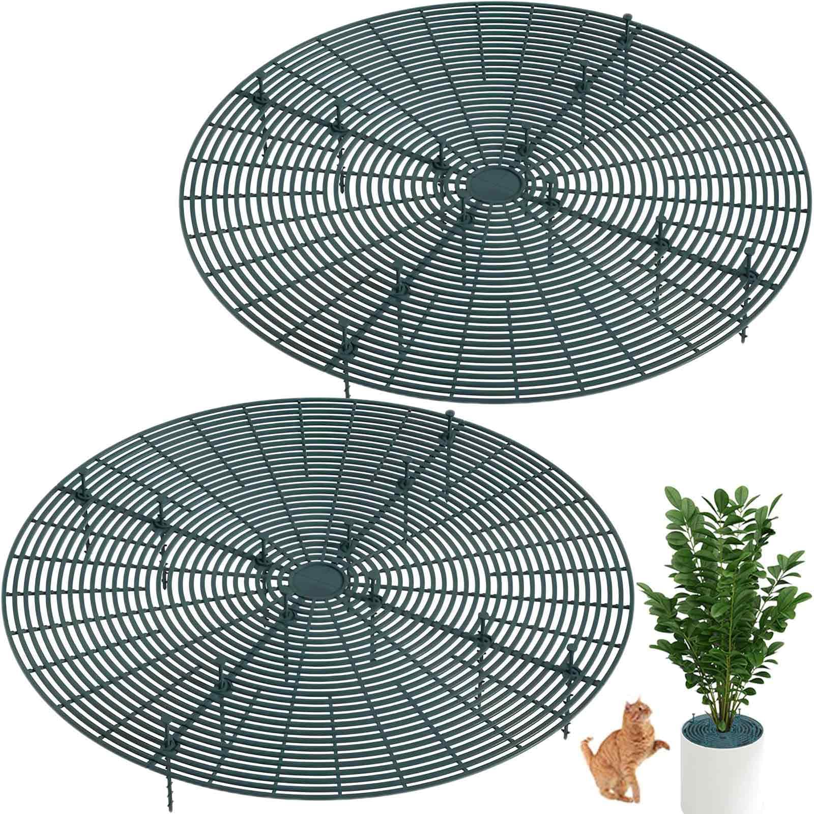 Blumentopfschutz,Tianher 2 Pcs Großes Schneidbare Blumentopfgitter mit Tiefen Pfählen,Blumentopf-Abdeckung,Schutz Gegen Katzen, zum Schutz von Kindern, Haustieren,52cm(dunkelgrün)