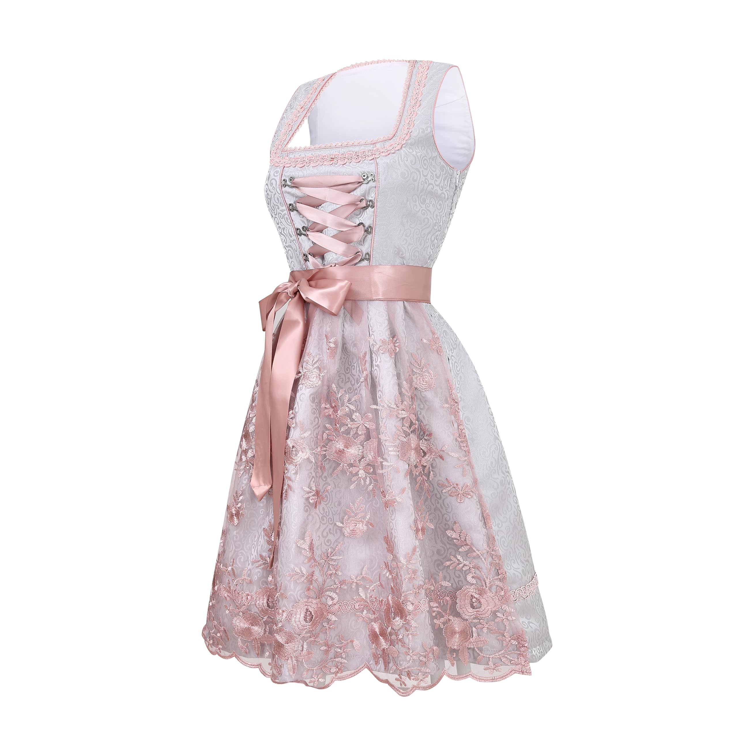 Jecarden Midi Dirndl Damen inkl. Spitzenschürze für Oktoberfest Trachtenkleid für Besondere Trachtenmode für Anlässe Trachtenrock Kleid