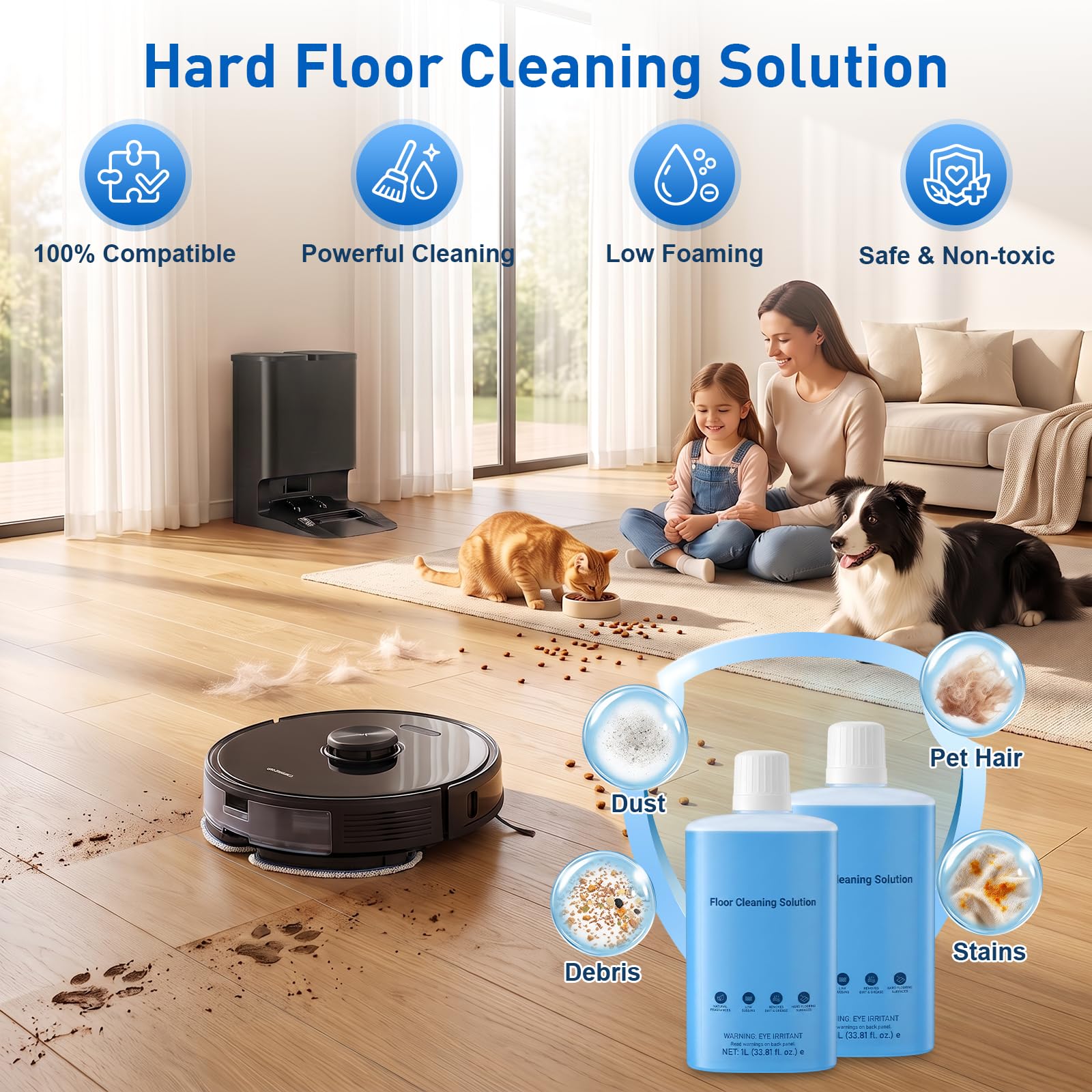 2-Pack Floor Cleaning Solution Compatible with Roborock Saros S8 S7 Q Revo Q Series Floor Cleaner for Hardwood, for Robot & Wet Dry Vacuums Mopping 2L, 33.8 Fl. OZ Original Flavor