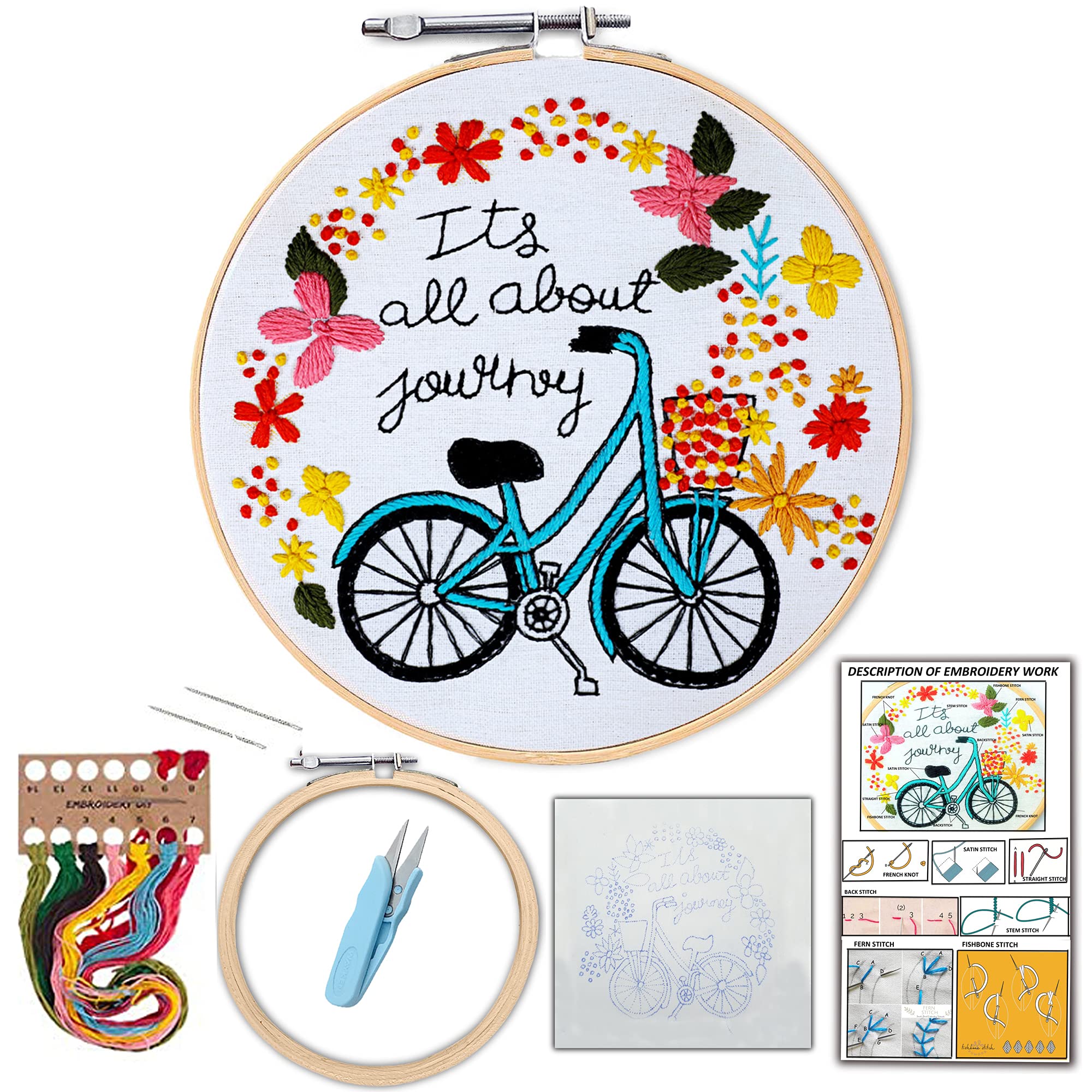 Samyuktha Kit de bordado a mano para principiantes, juego de punto de cruz para mujeres, adultos, incluye manual de instrucciones (idioma español no garantizado), aro de bordado, hilos, tela impresa,
