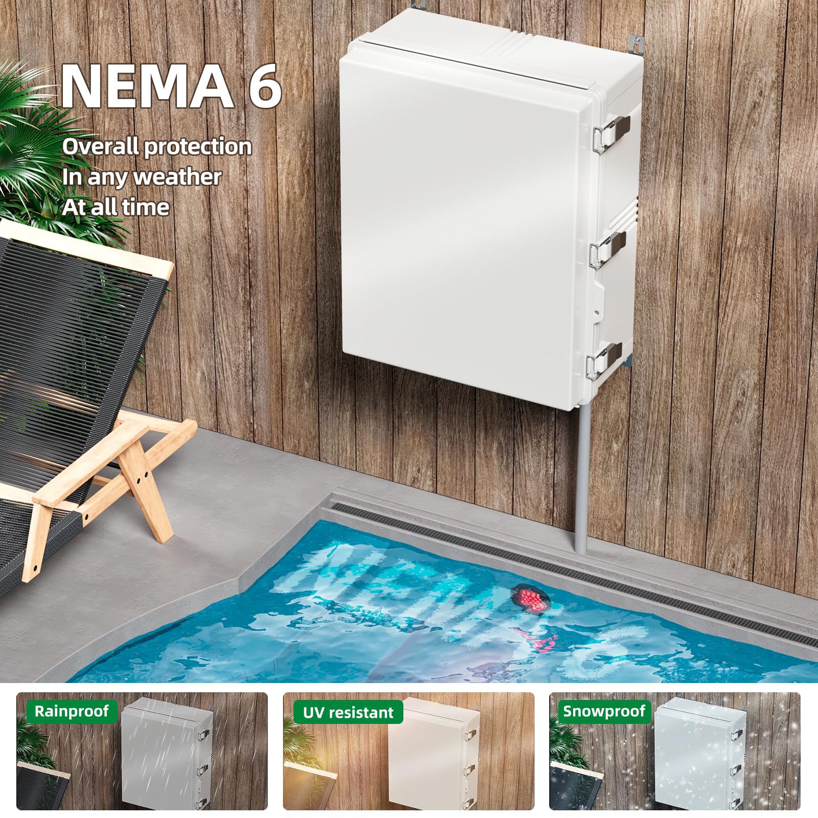 Scatola di giunzione certificata UL, NEMA 6, resistente alle intemperie, 94V-0, ignifuga, contenitore elettrico in plastica per progetti industriali, include piastra di montaggio (copertura